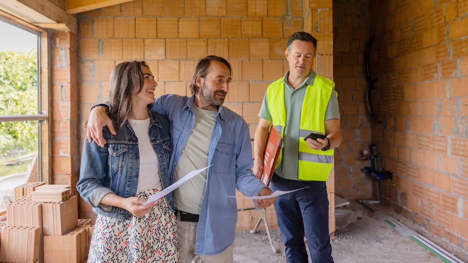 couple and contractor having a discussion