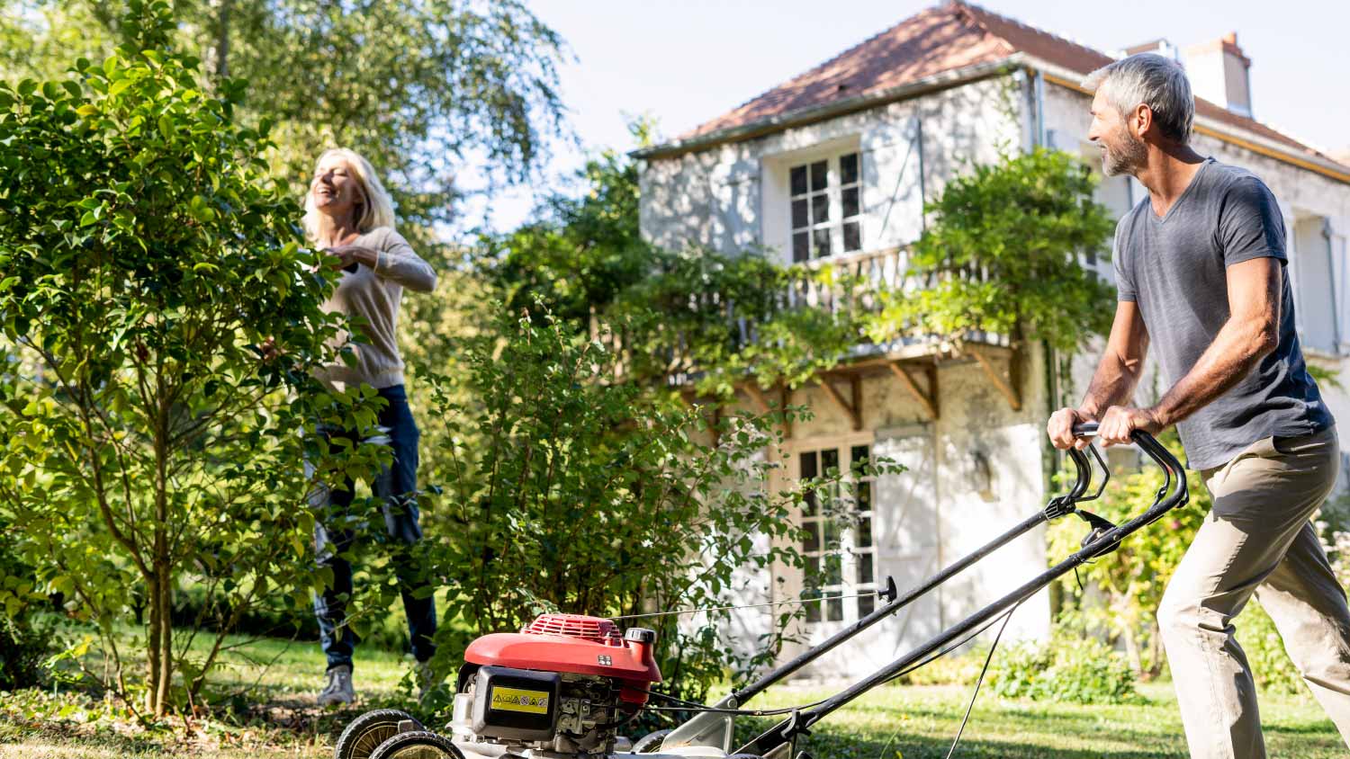 Couple gardening together