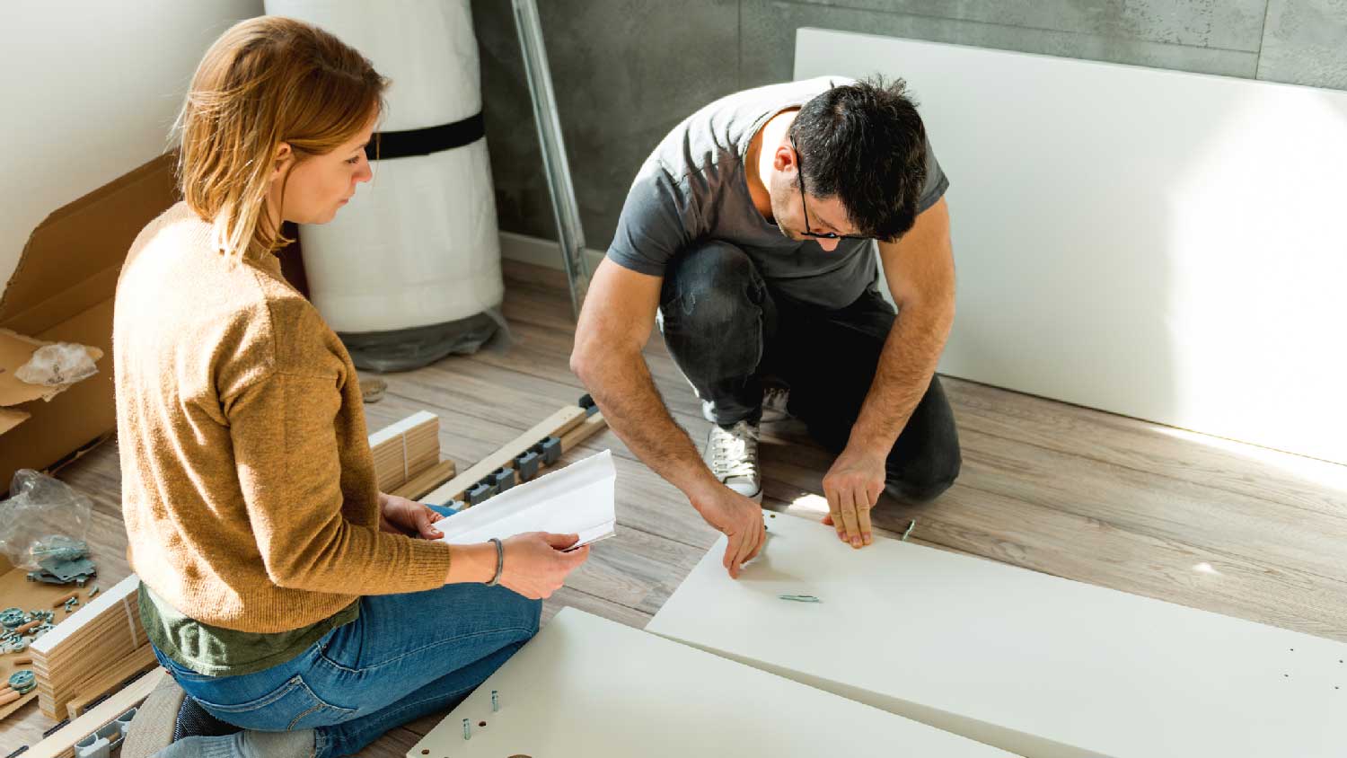 A couple renovating their bedroom