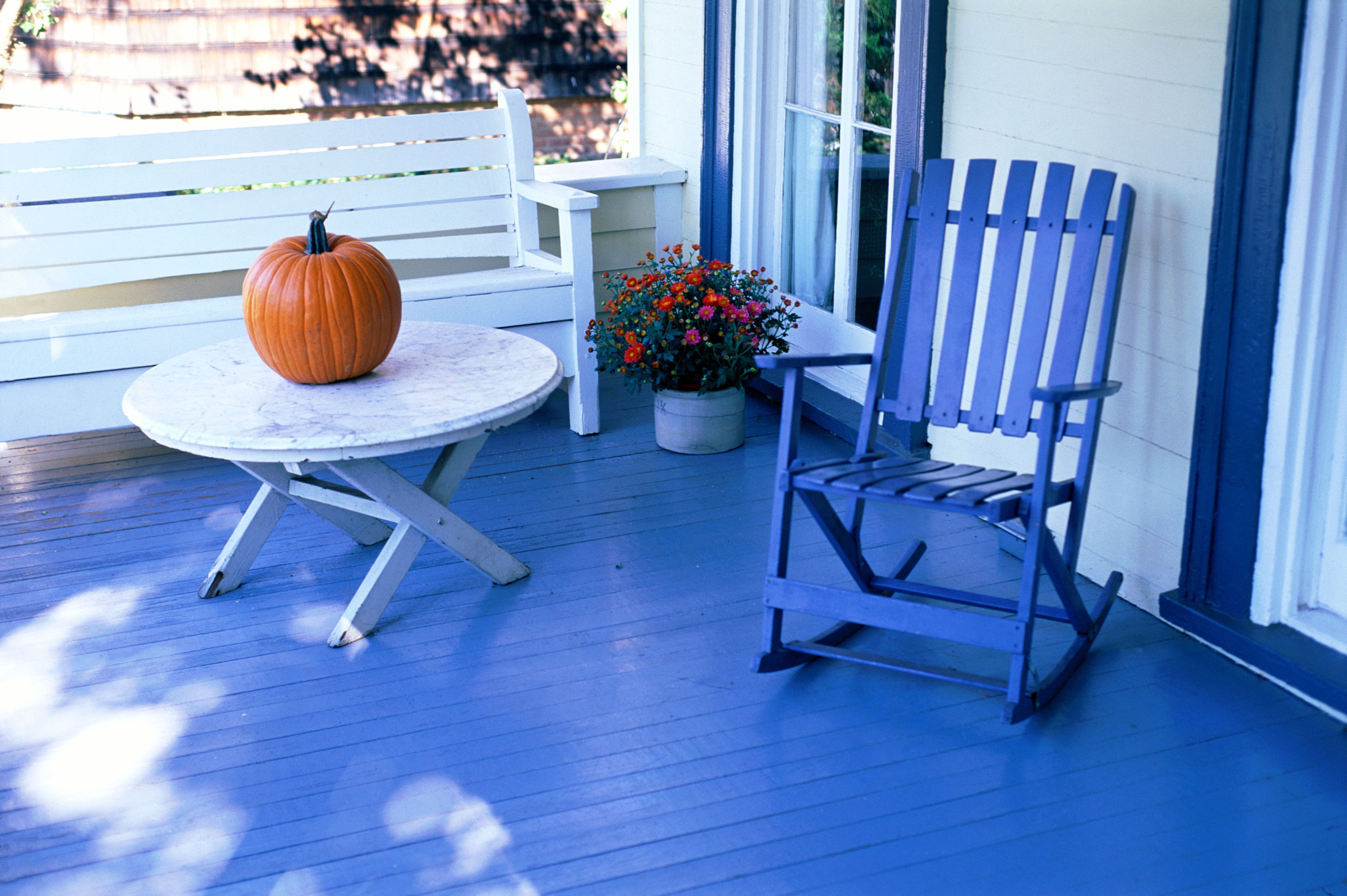 Front porch with blue paint color scheme