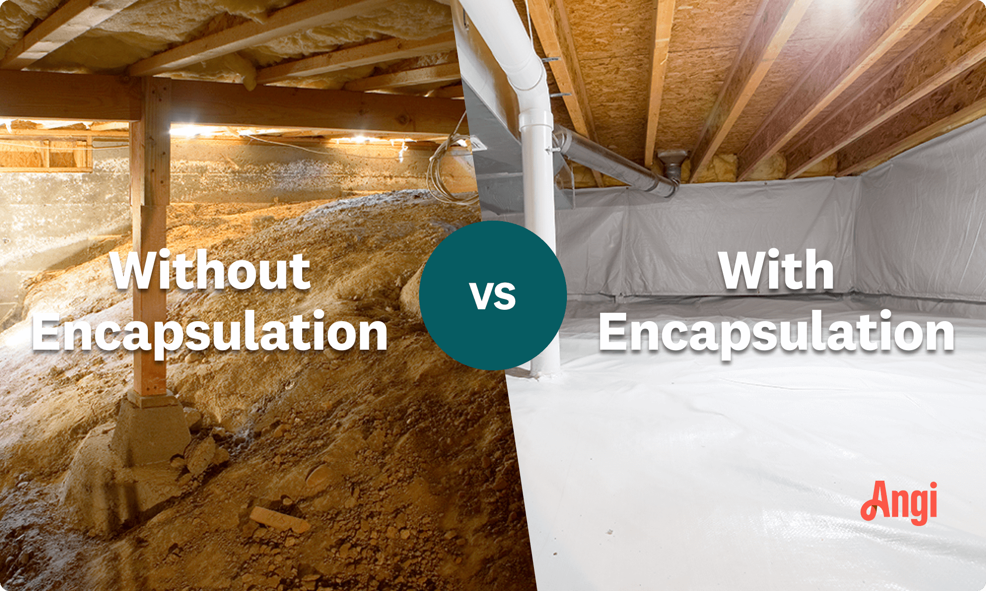 Crawlspace with encapsulation versus without encapsulation compared visually