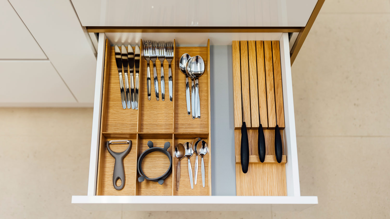 Cutlery trays in kitchen’s drawe