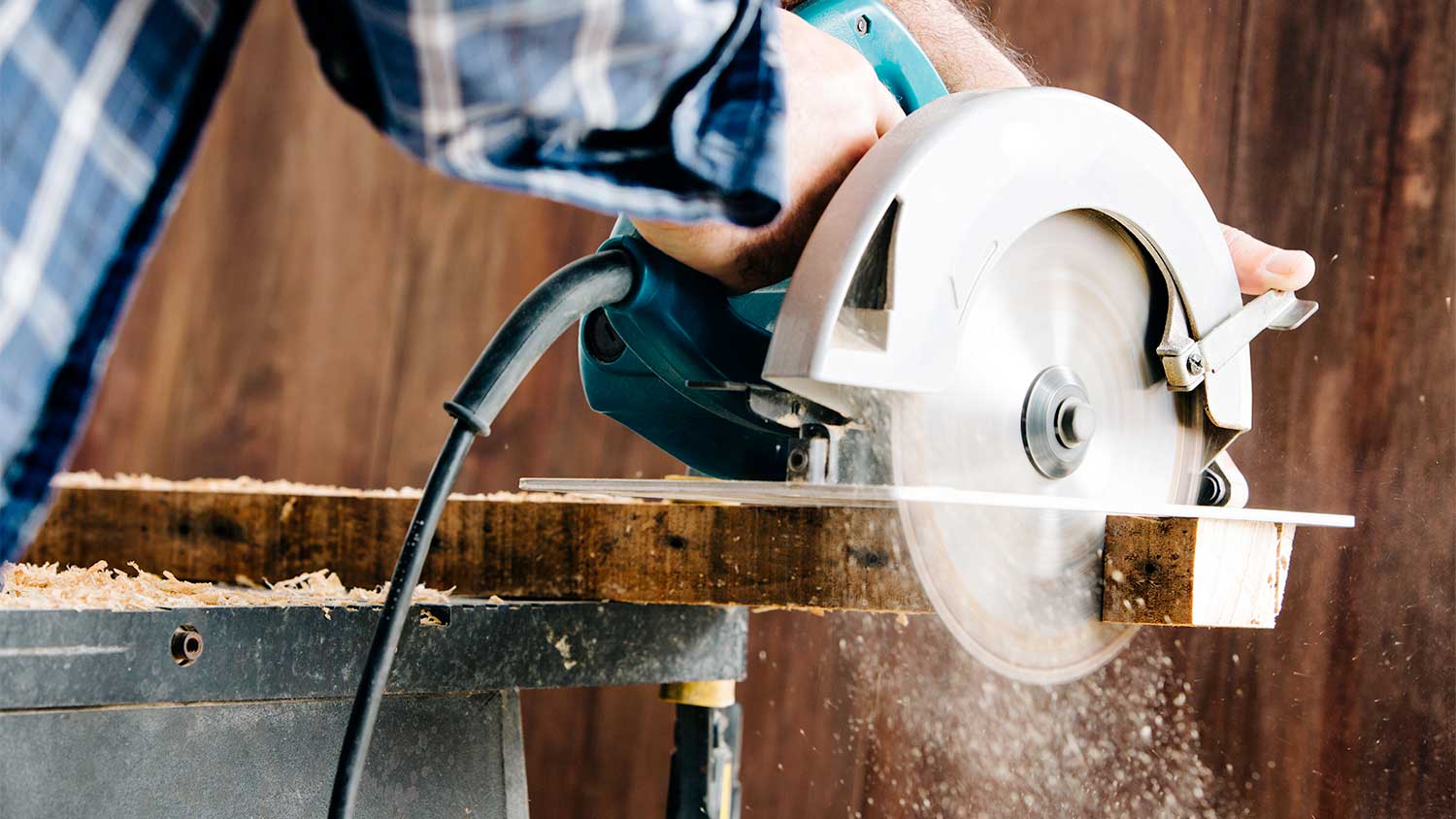 A view of wood being cut