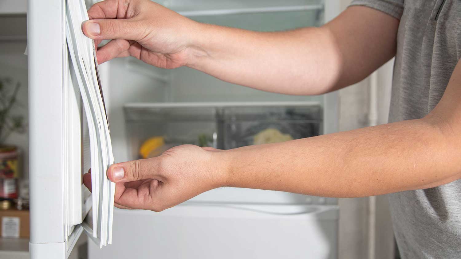 Person holding a damaged fridge gasket