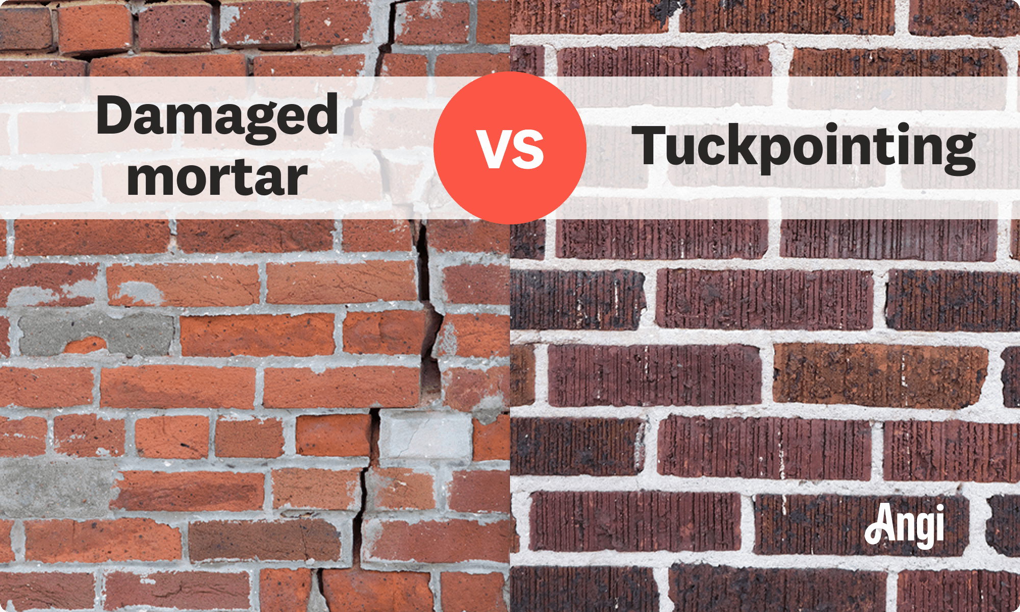 Damaged mortar verses tuckpointing visual comparison