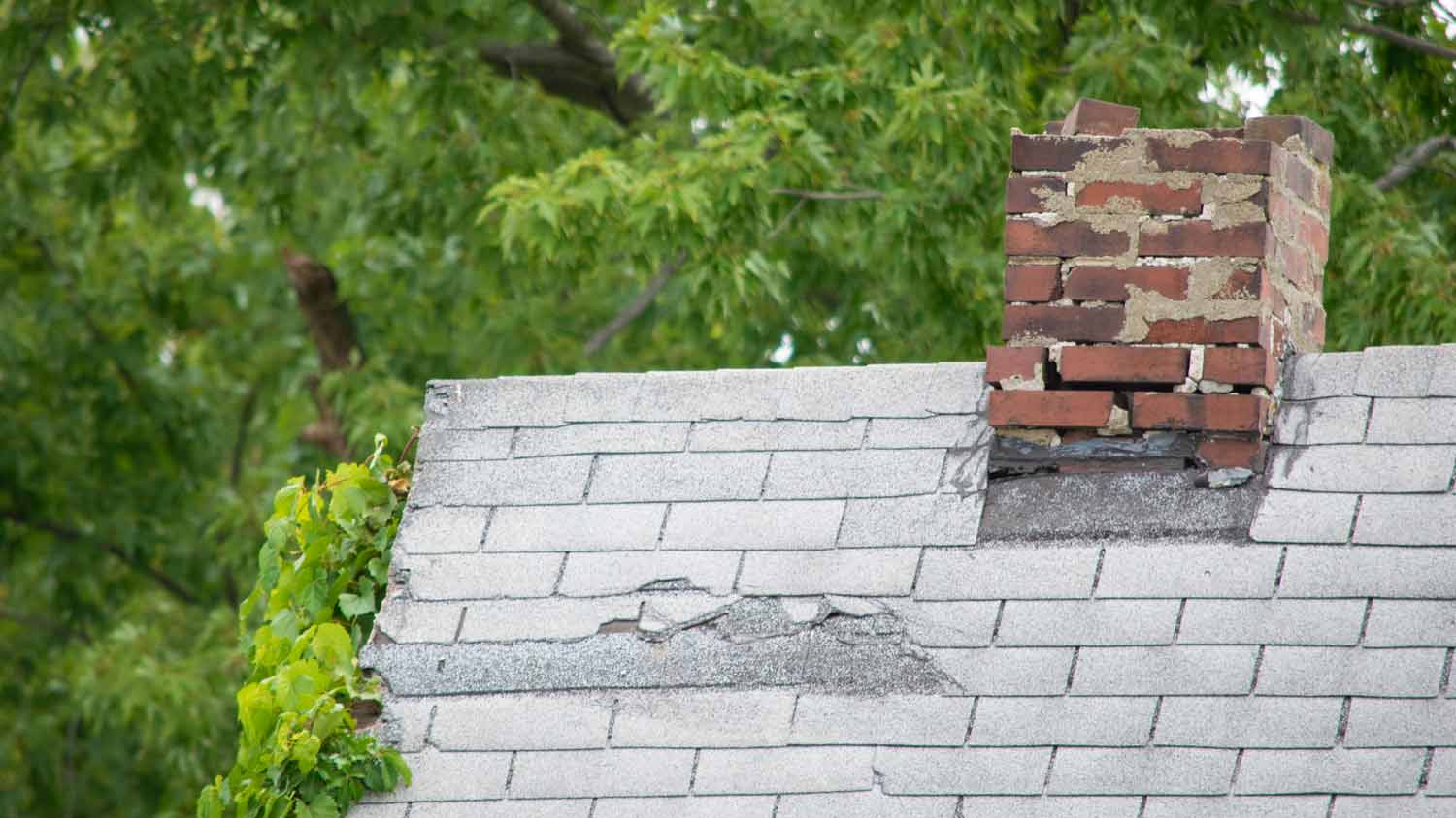 damaged roof and chimney