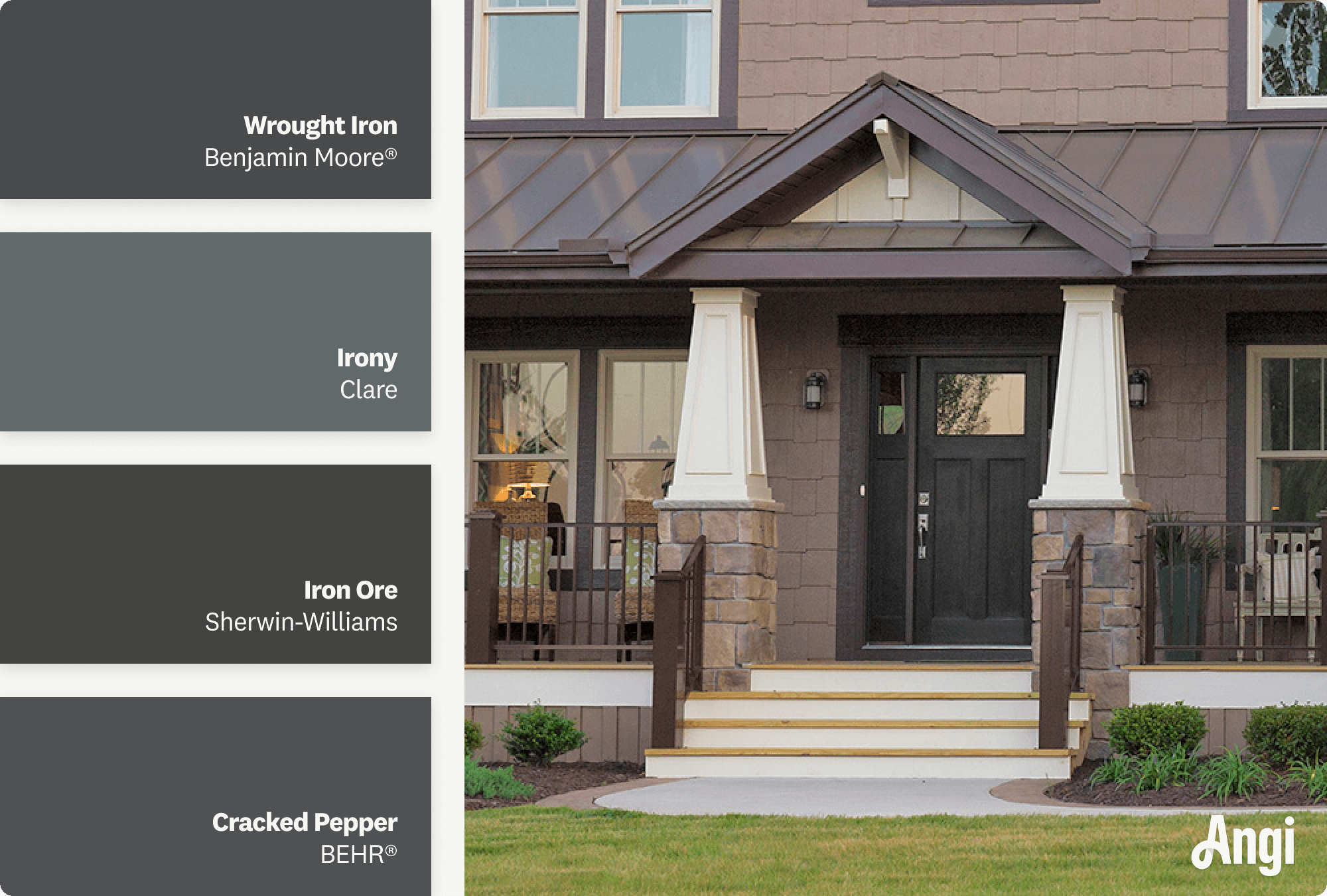 Dark gray door of a luxury home, including different tones of dark gray paint