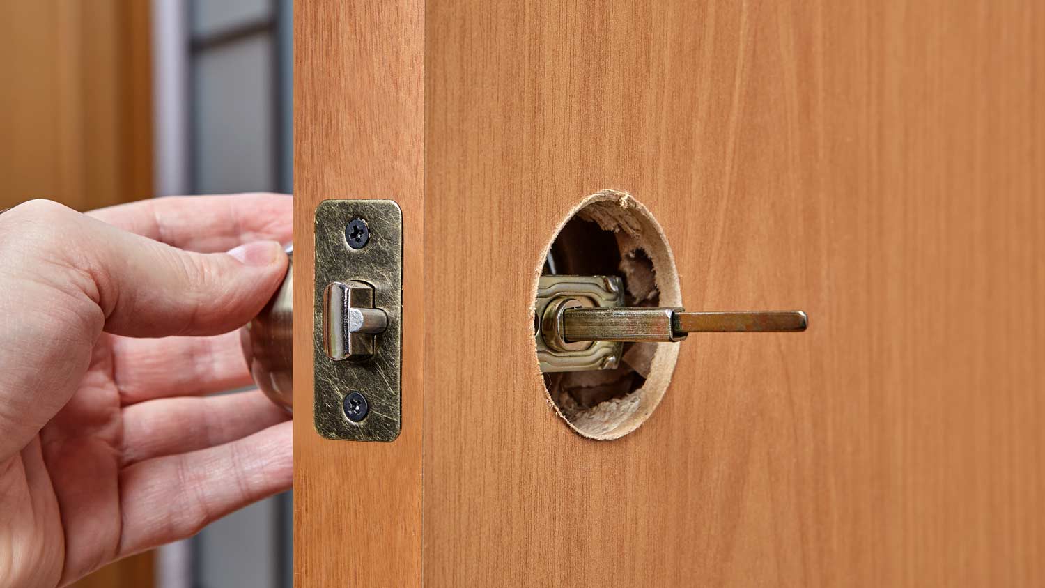 deadlatch in wood door