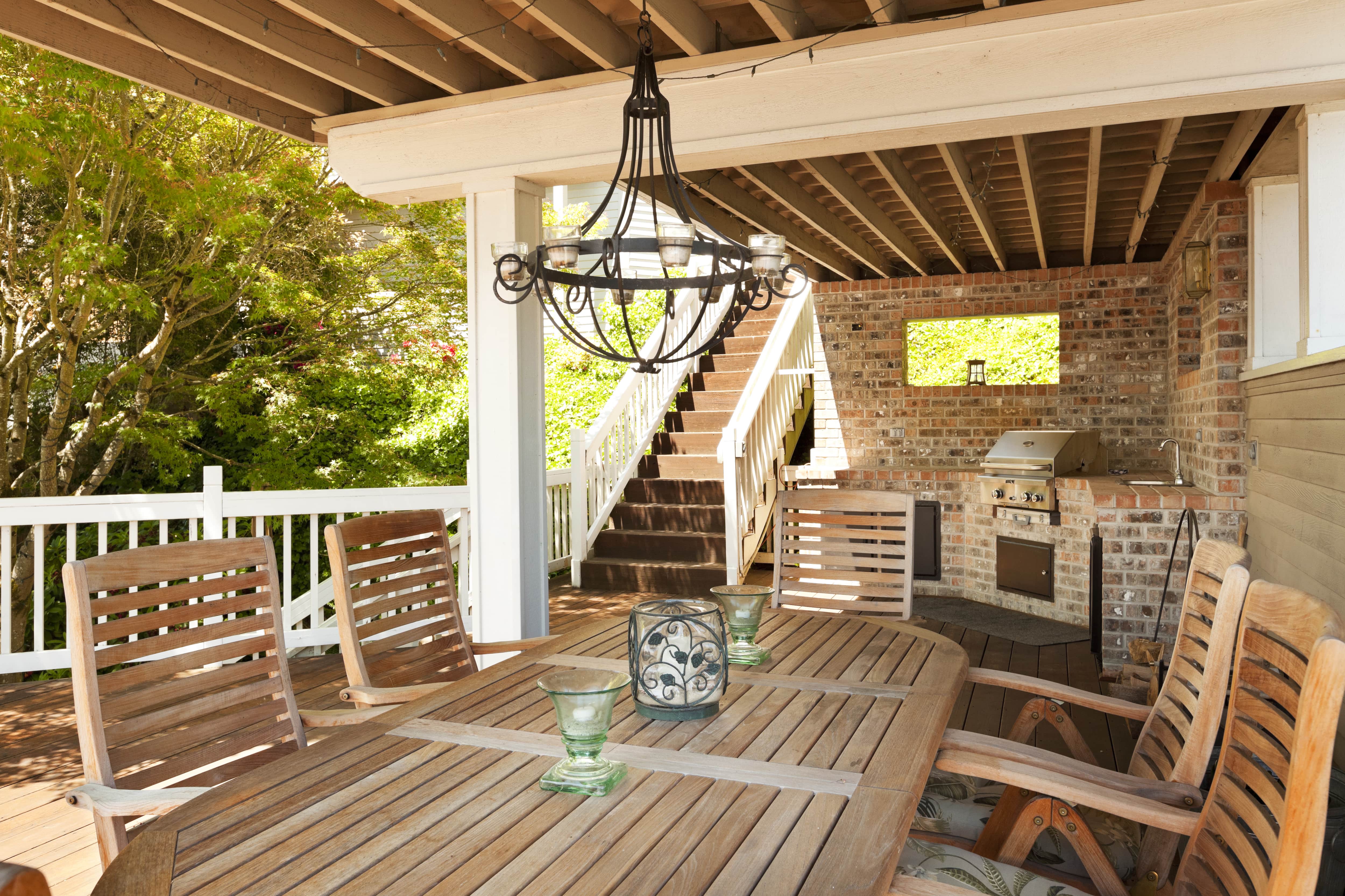 Outdoor chandelier in outdoor living space