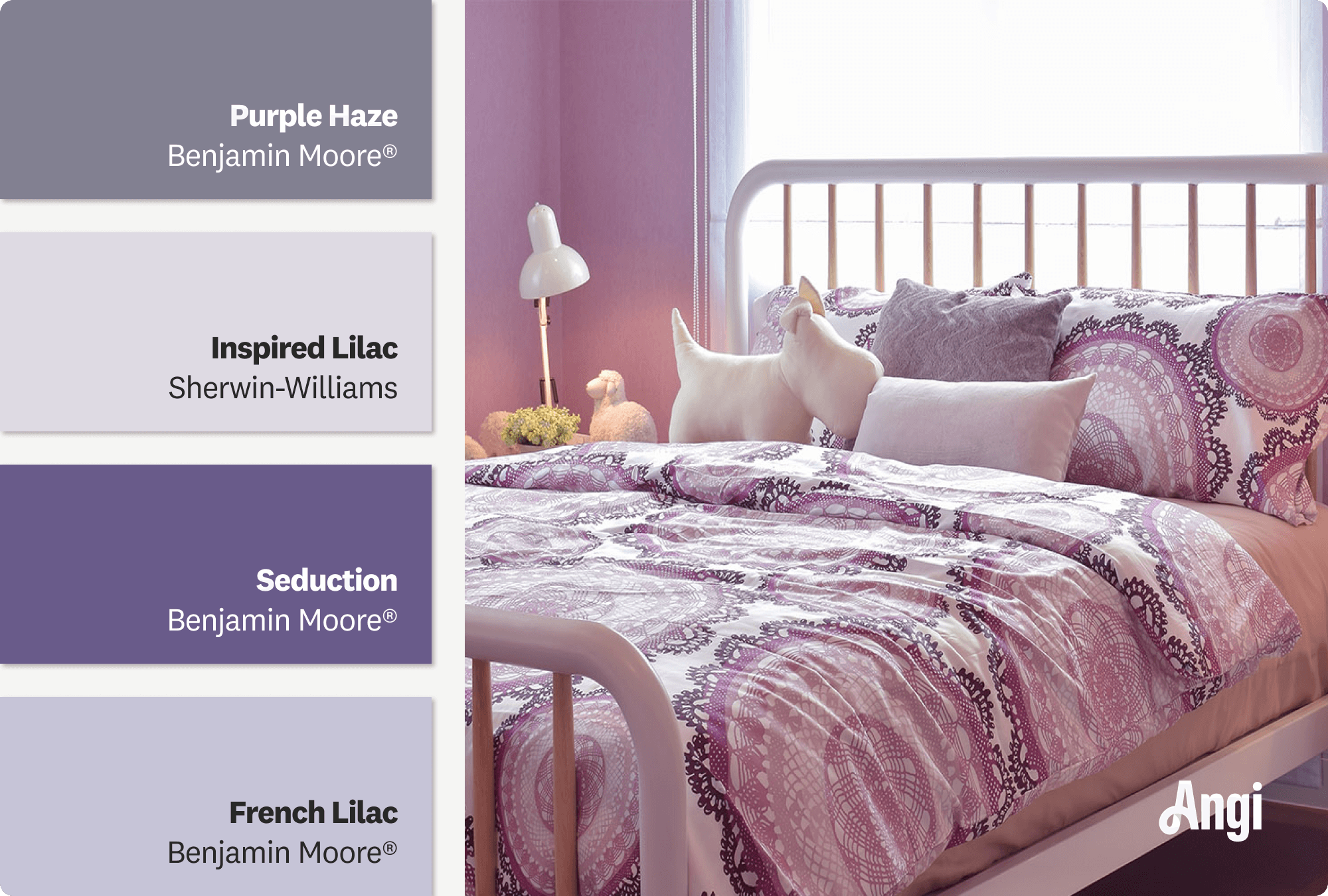 Bright purple kids bedroom, including different tones of purple paint
