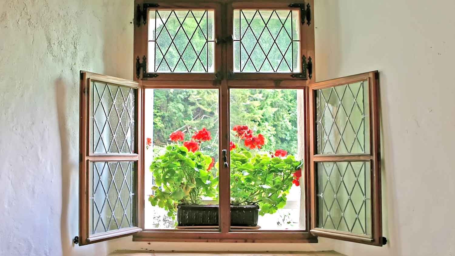 Open window with diamond grid style