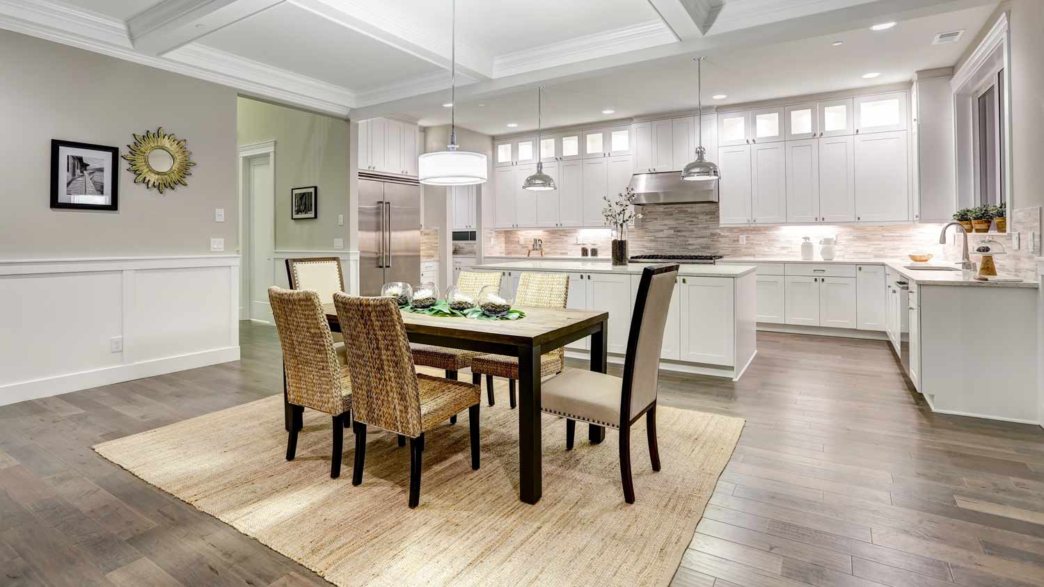 dining room with silk rug