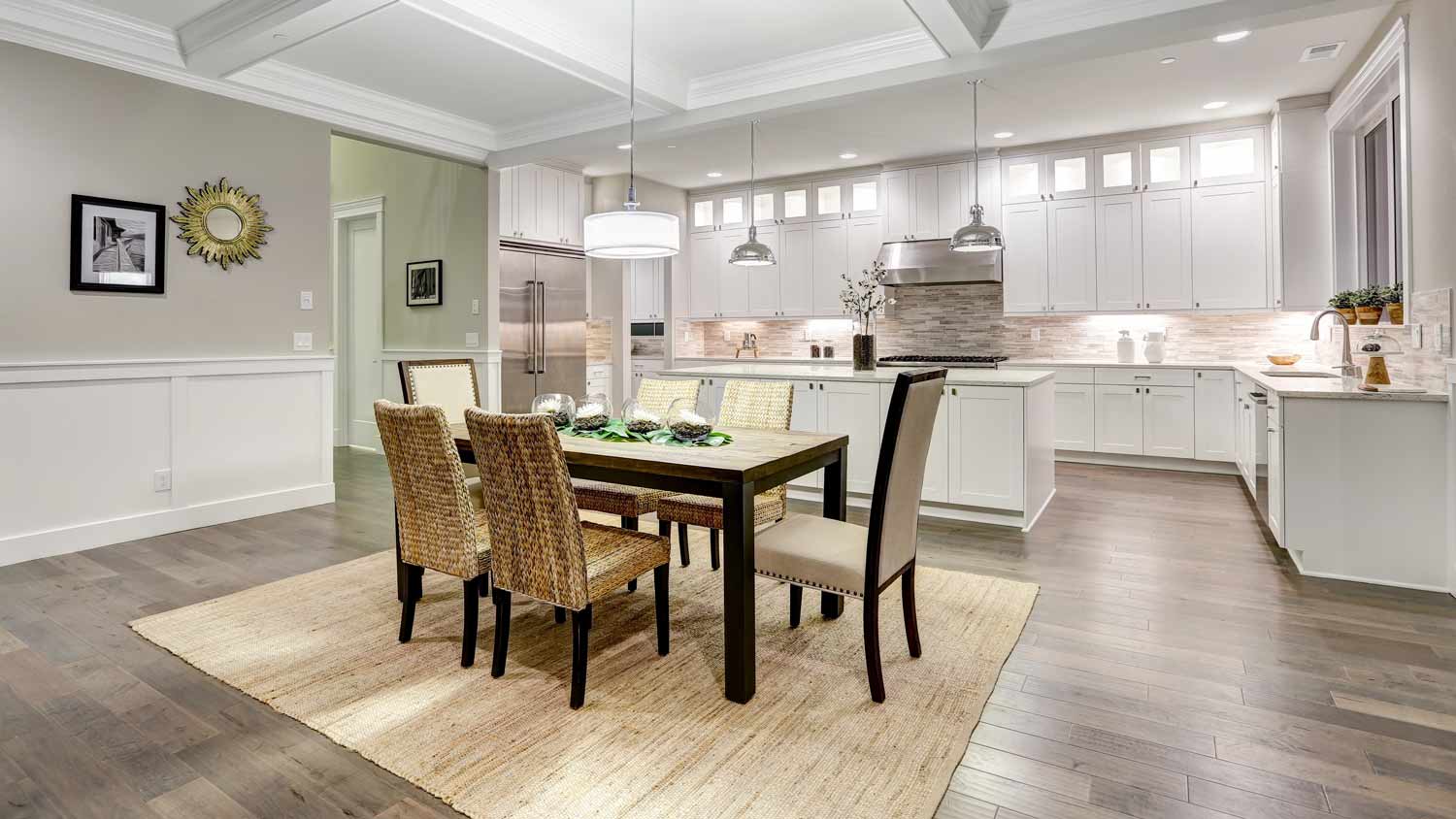 dining room with silk rug 