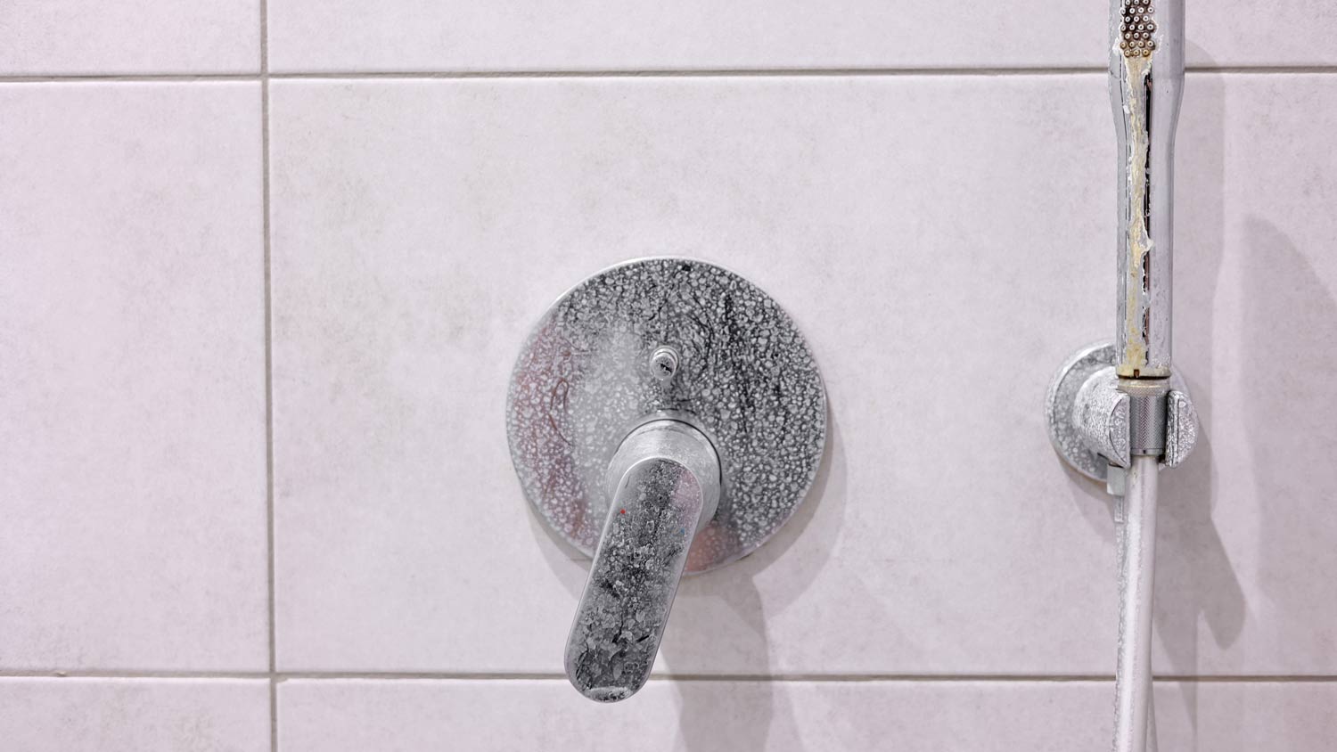 shower hardware with calcium