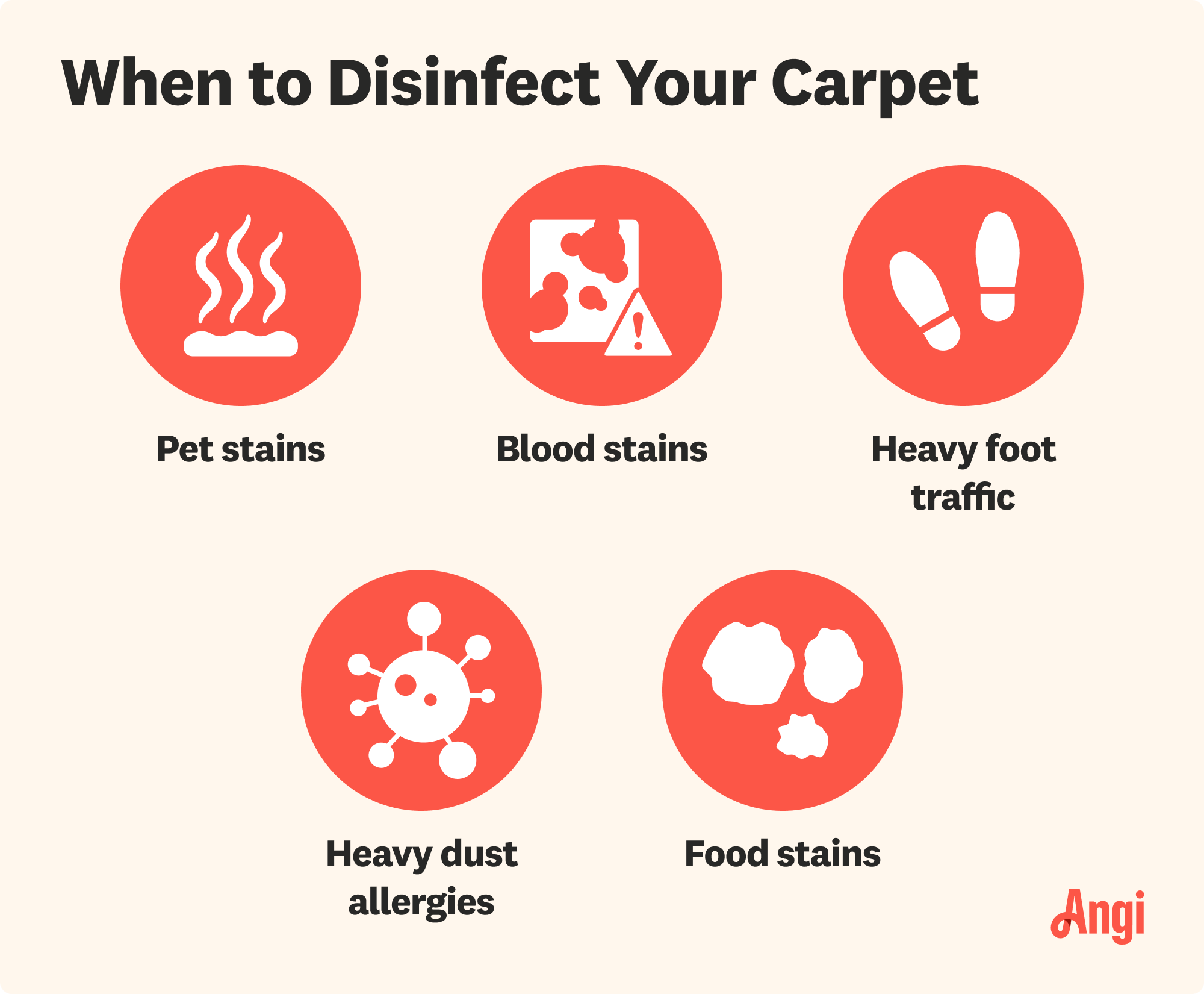 When to disinfect your carpet, including pet stains, blood stains, and heavy dust allergies
