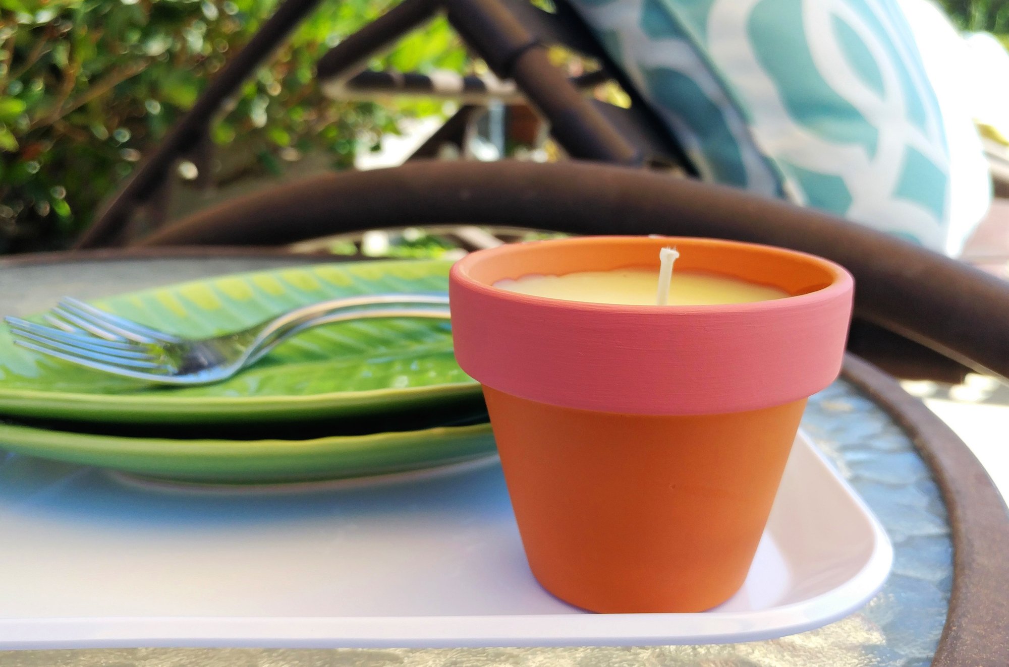 DIY citronella candle in clay pot
