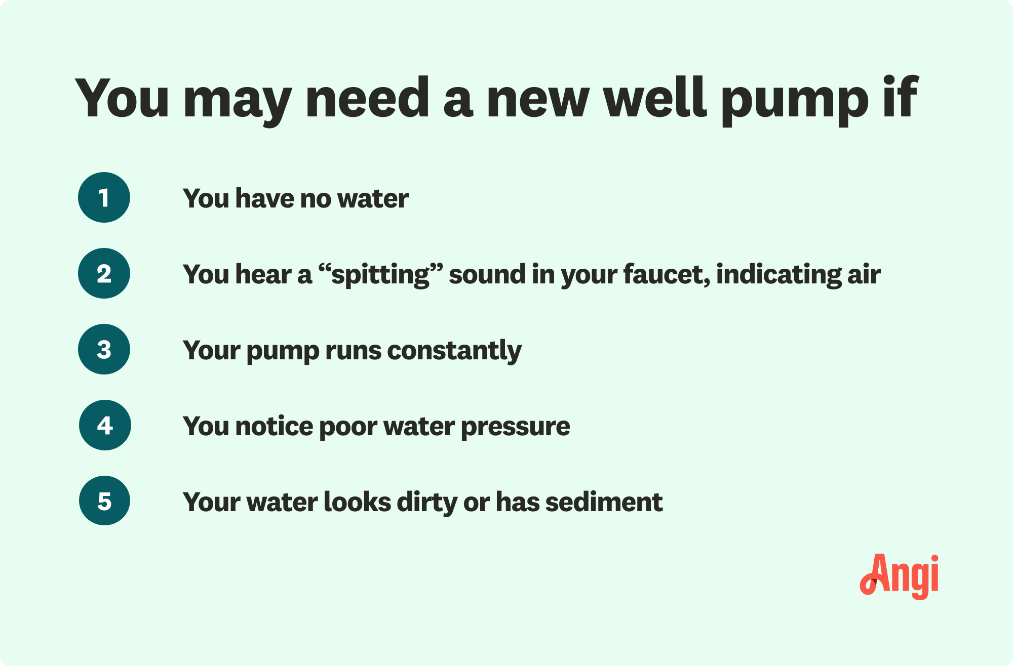 5 ways to know you may need a new well pump, including having no water or the pump running constantly