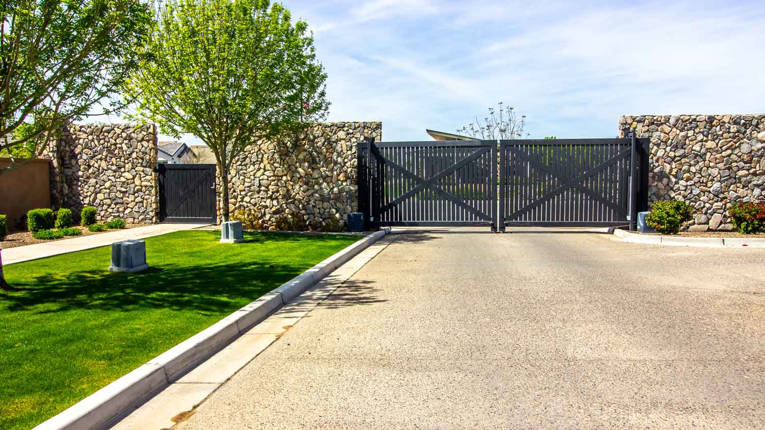 A black double swing gate