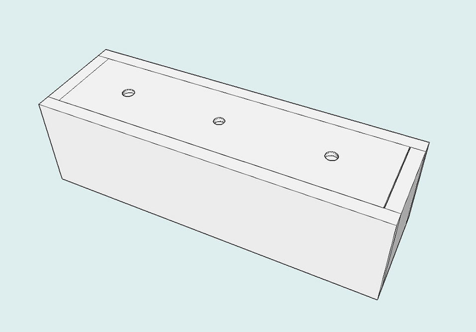 rendering of drainage holes drilled into bottom of DIY window box