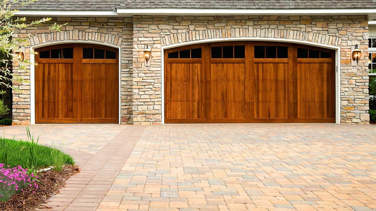 A driveway with paver stones