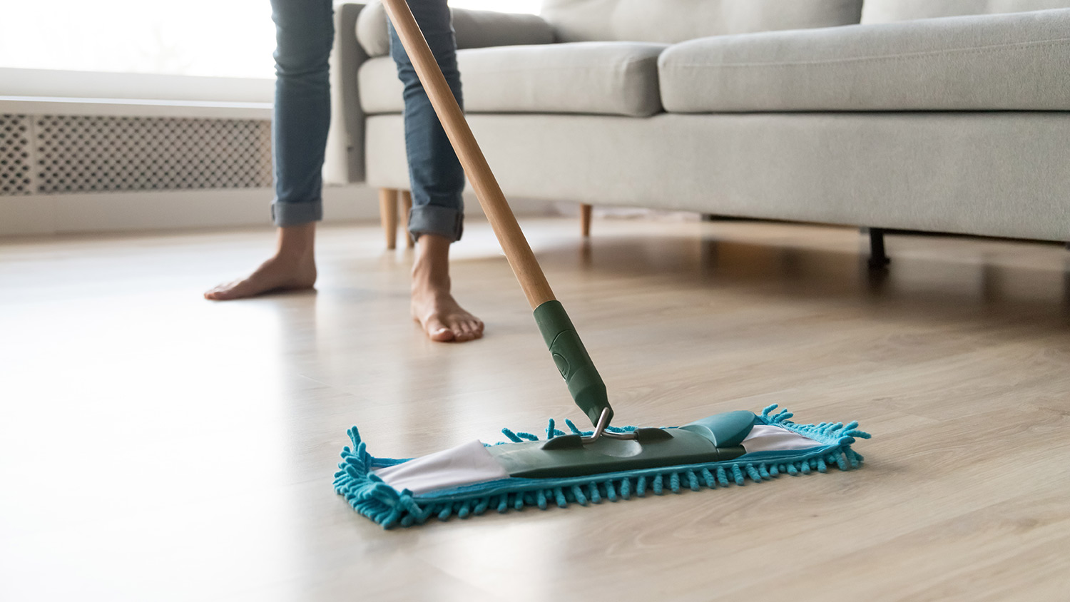 Dry mopping hardwood floors