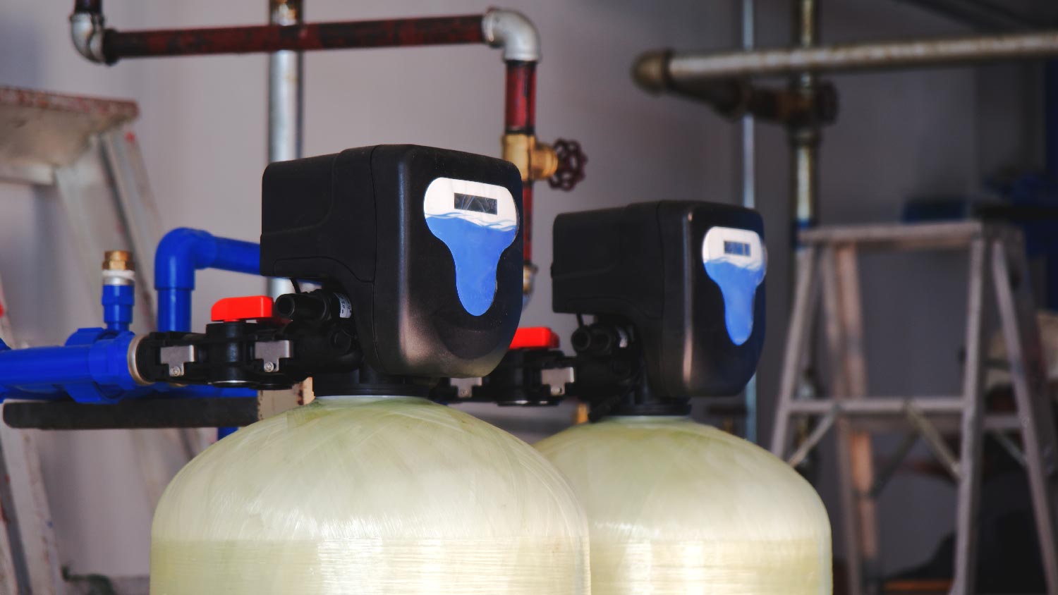 Close-up of a dual tank water softener
