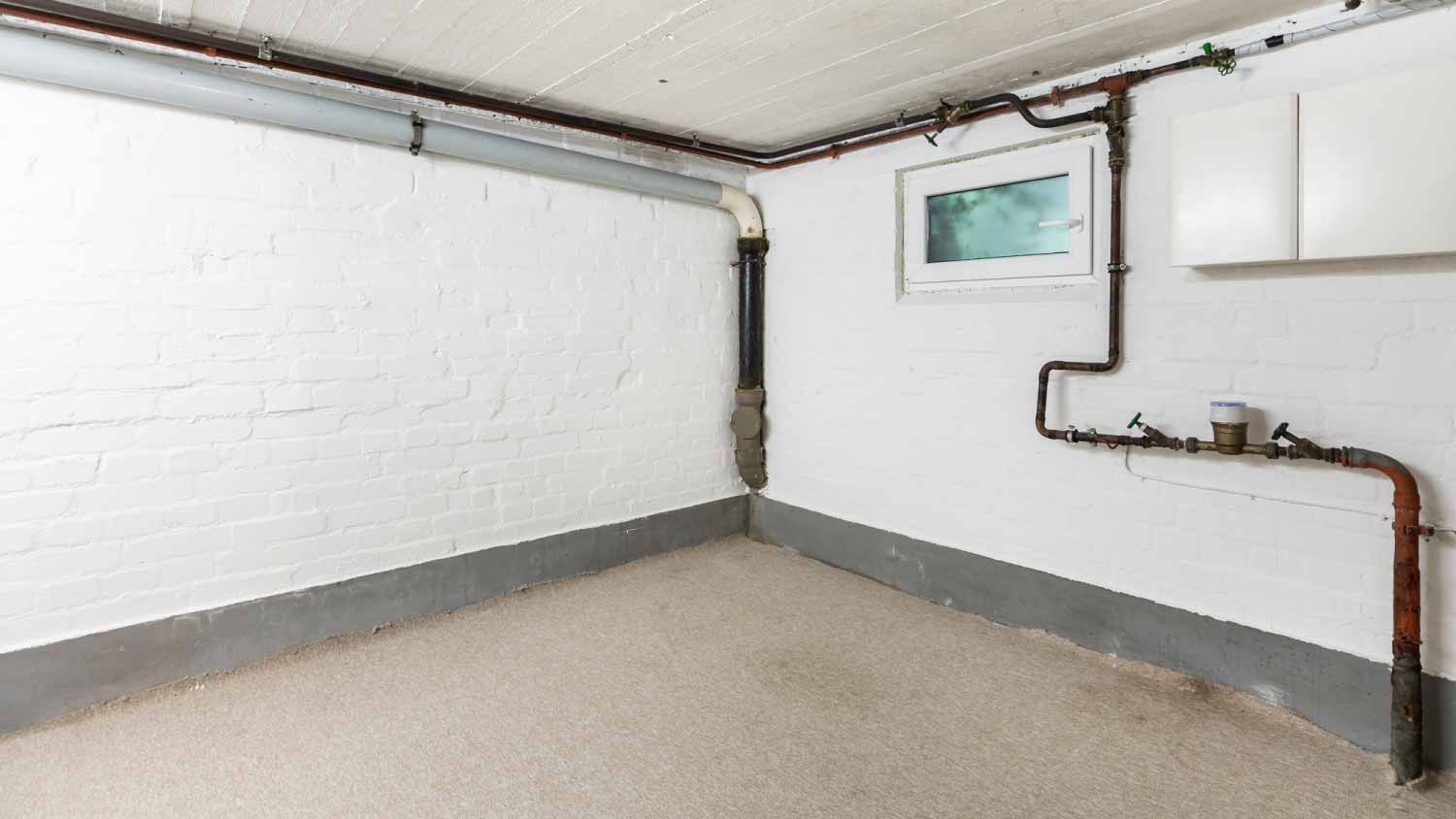 An empty white basement