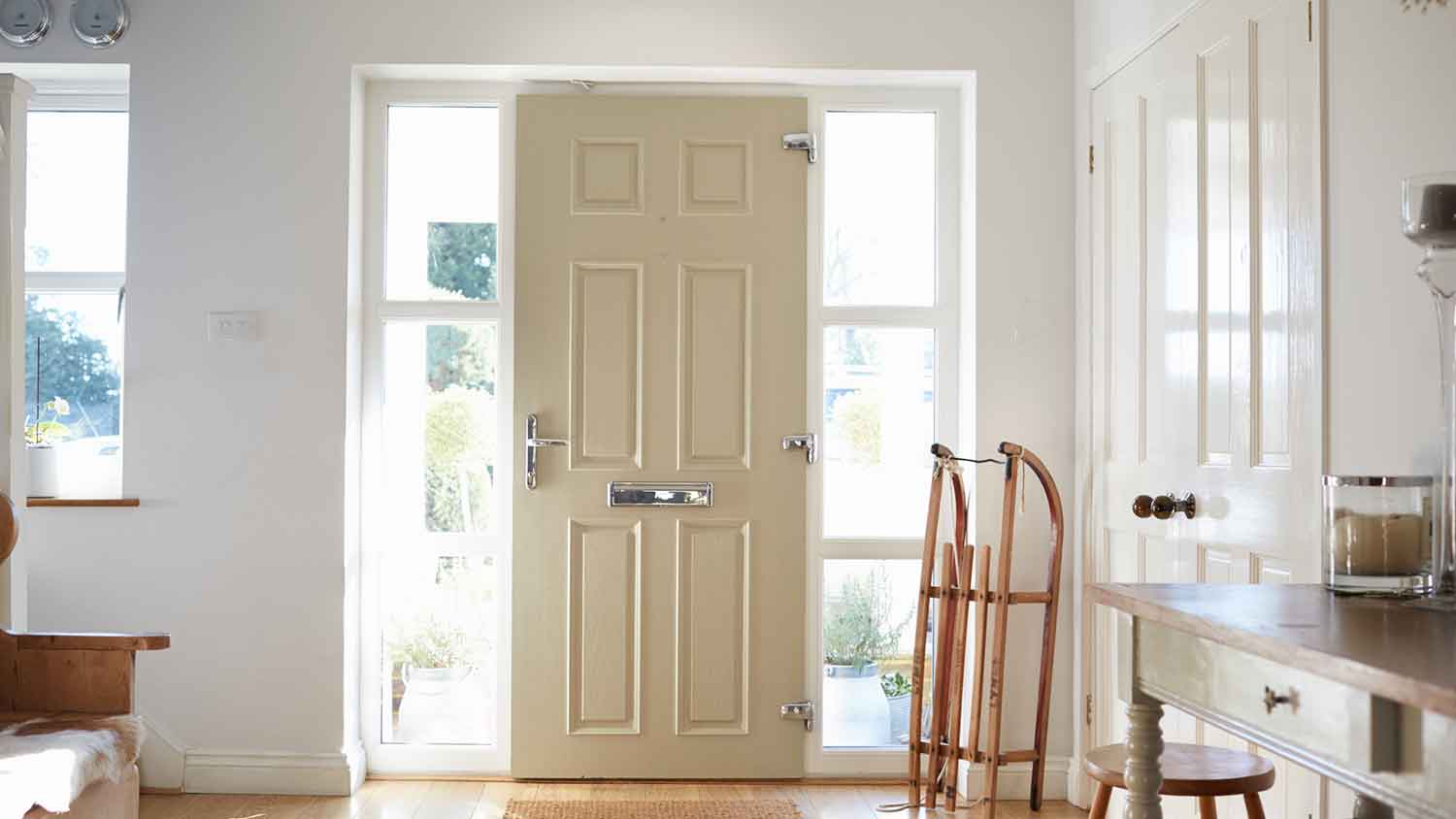 Fiberglass door installed in the entryway of a house