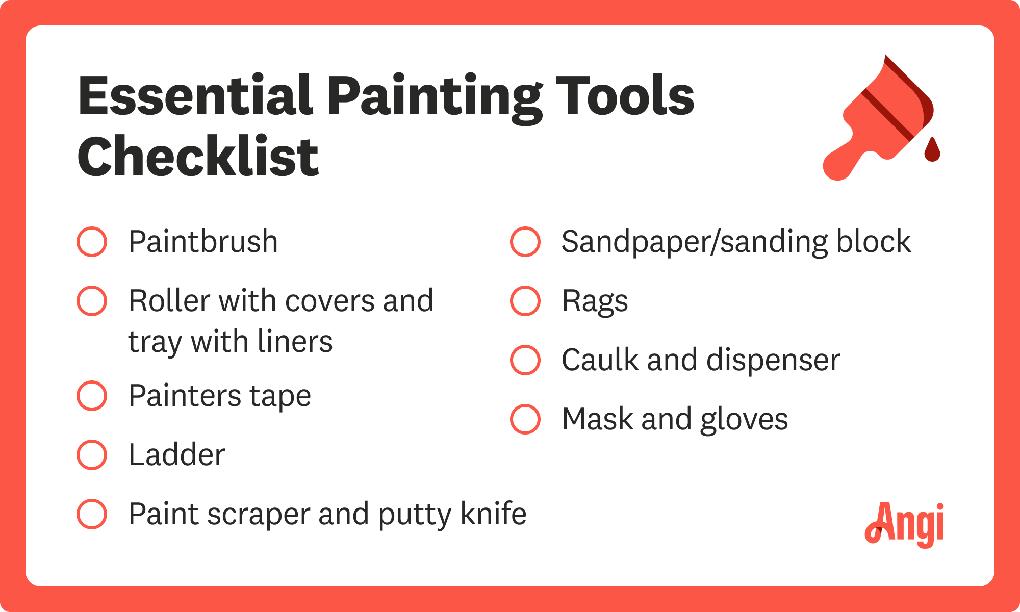 Essential painting tools checklist, including a ladder, sandpaper or sanding block, and rags