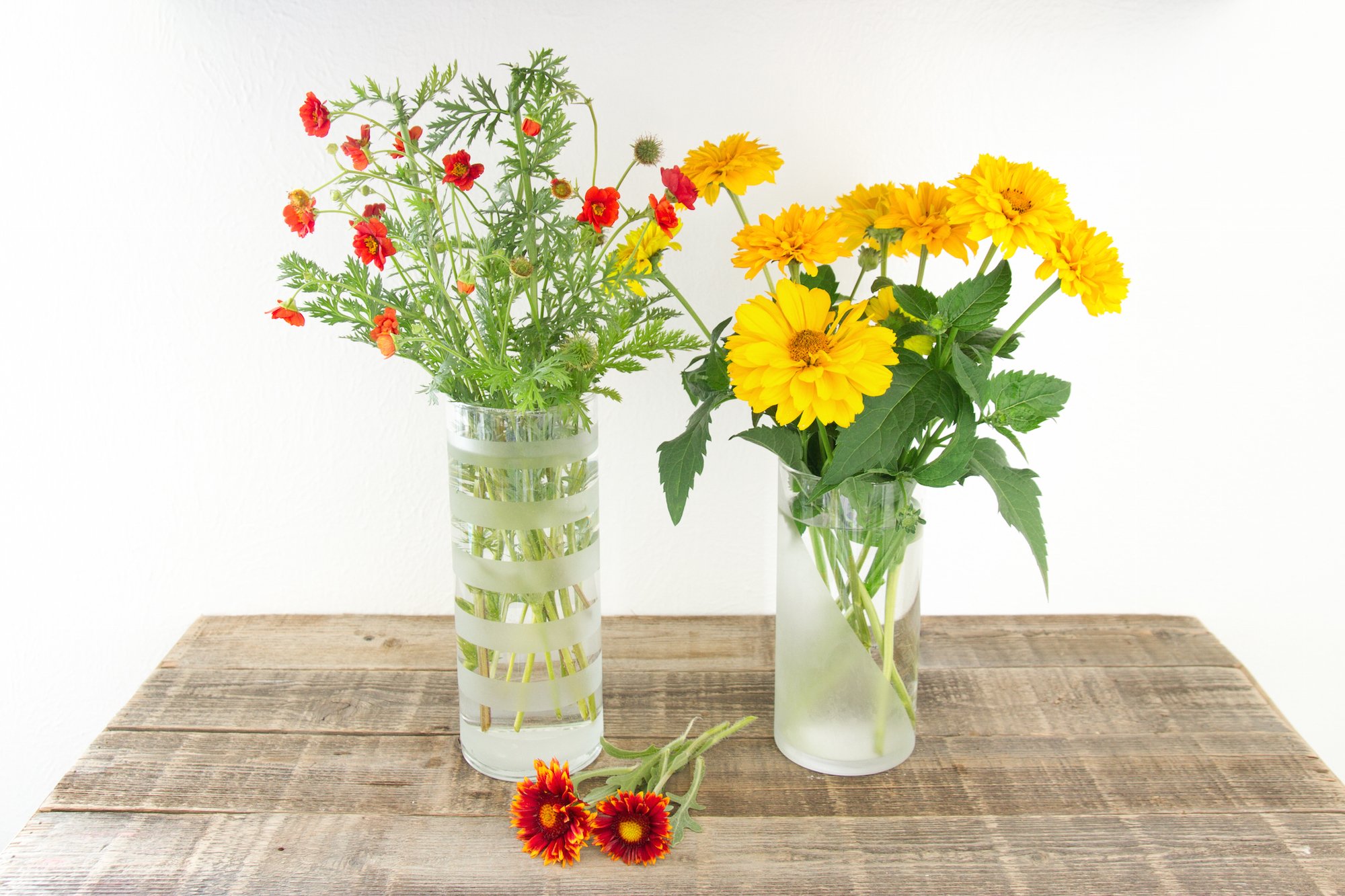 etched flower vases