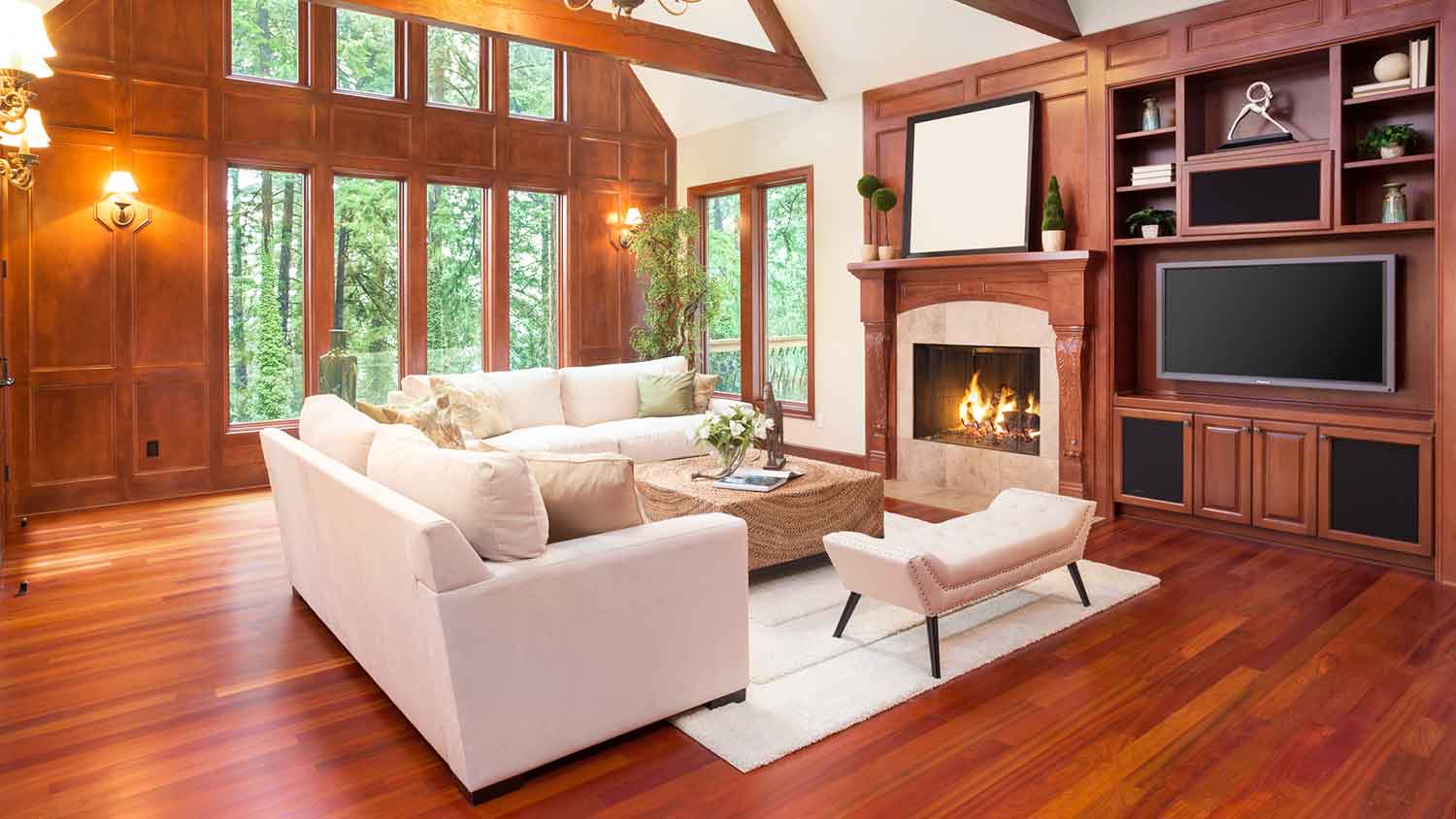 Brazilian cherry wood flooring installed in the living room