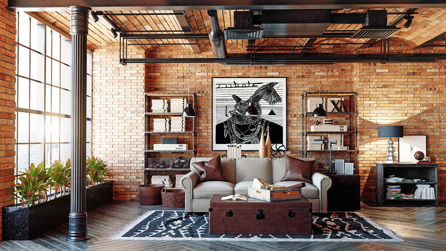 Exposed ventilation in a loft apartment