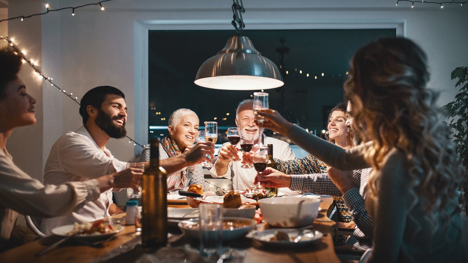 A happy family having dinne