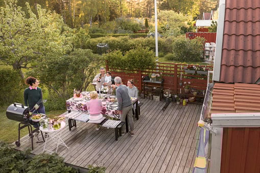 family having a meal on the deck