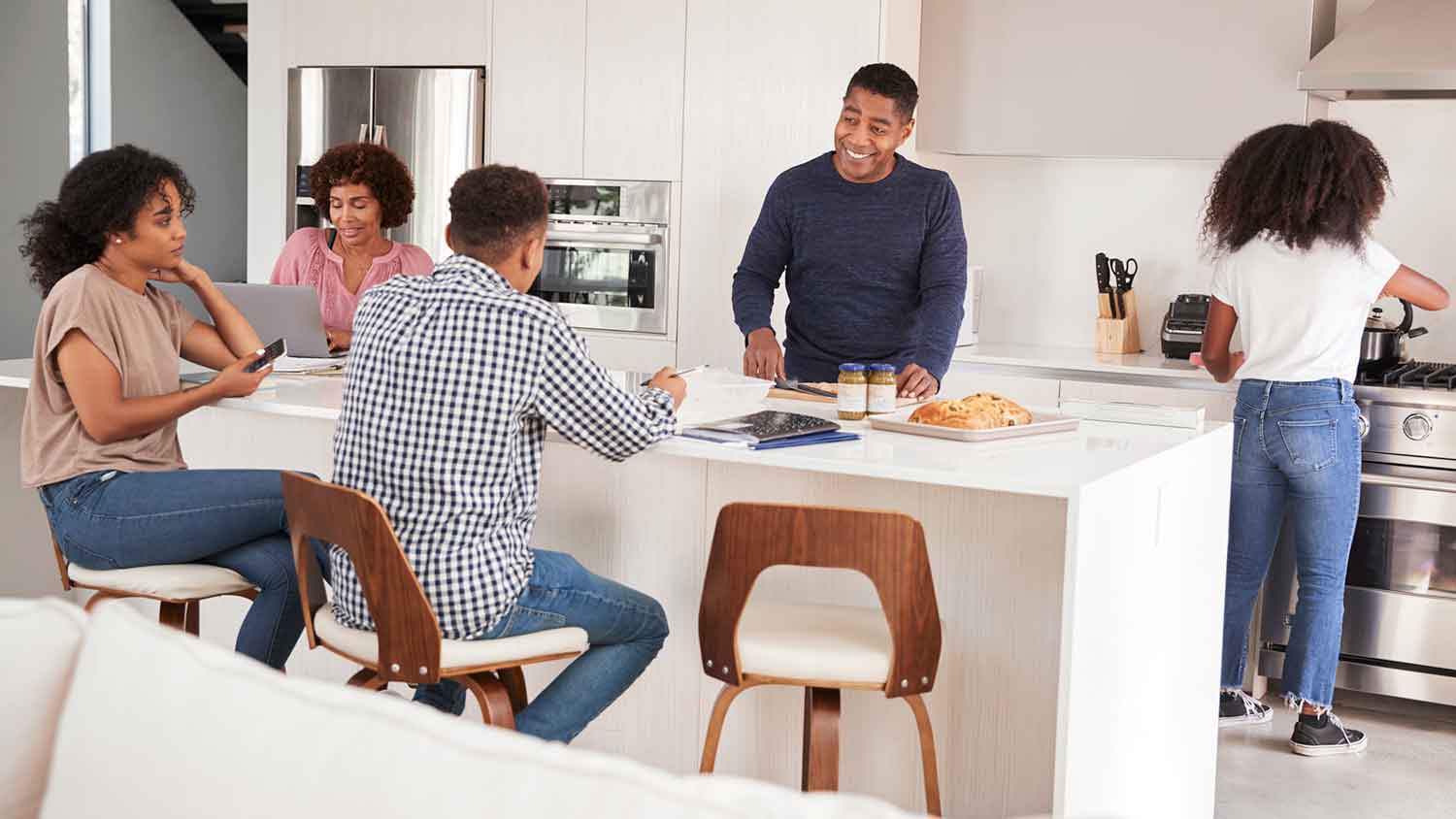 Family spending time together in the kitchen
