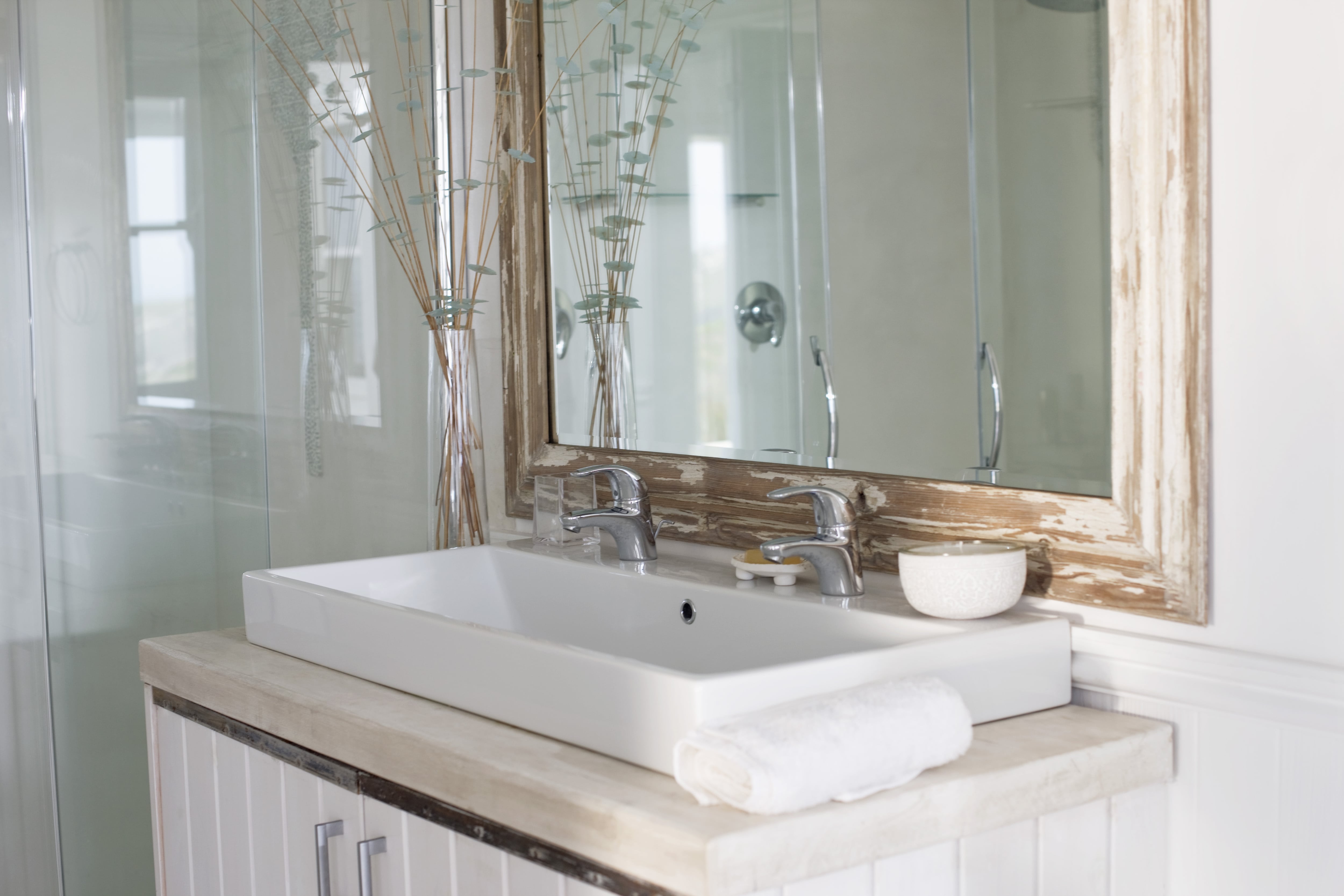 An up close image of a deep farmhouse sink
