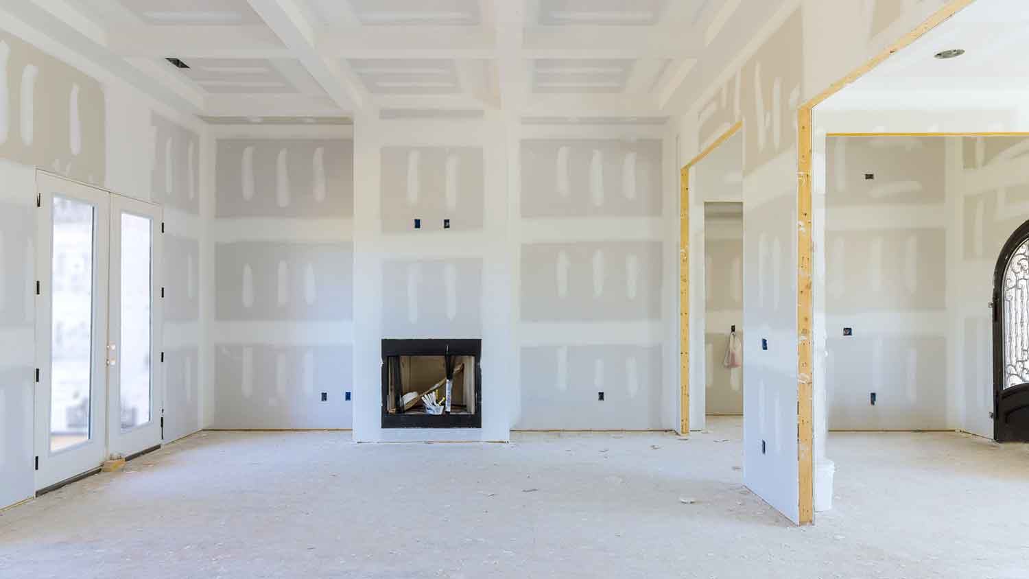 Finished drywalls in a house construction