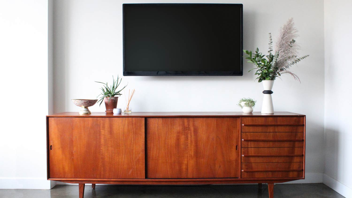 mounted flat screen tv in living room