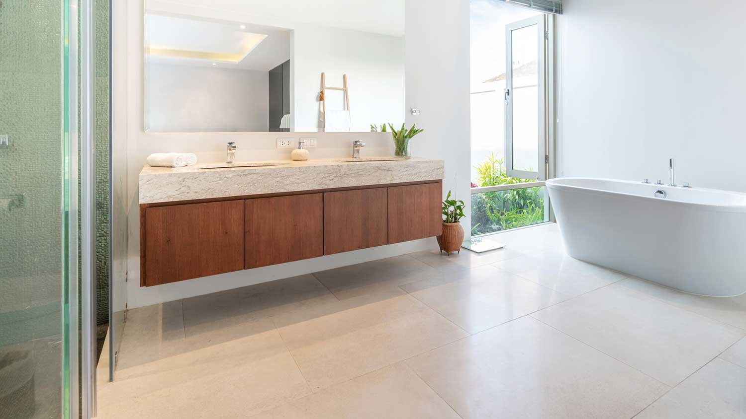 Floating vanity installed in a luxury bathroom