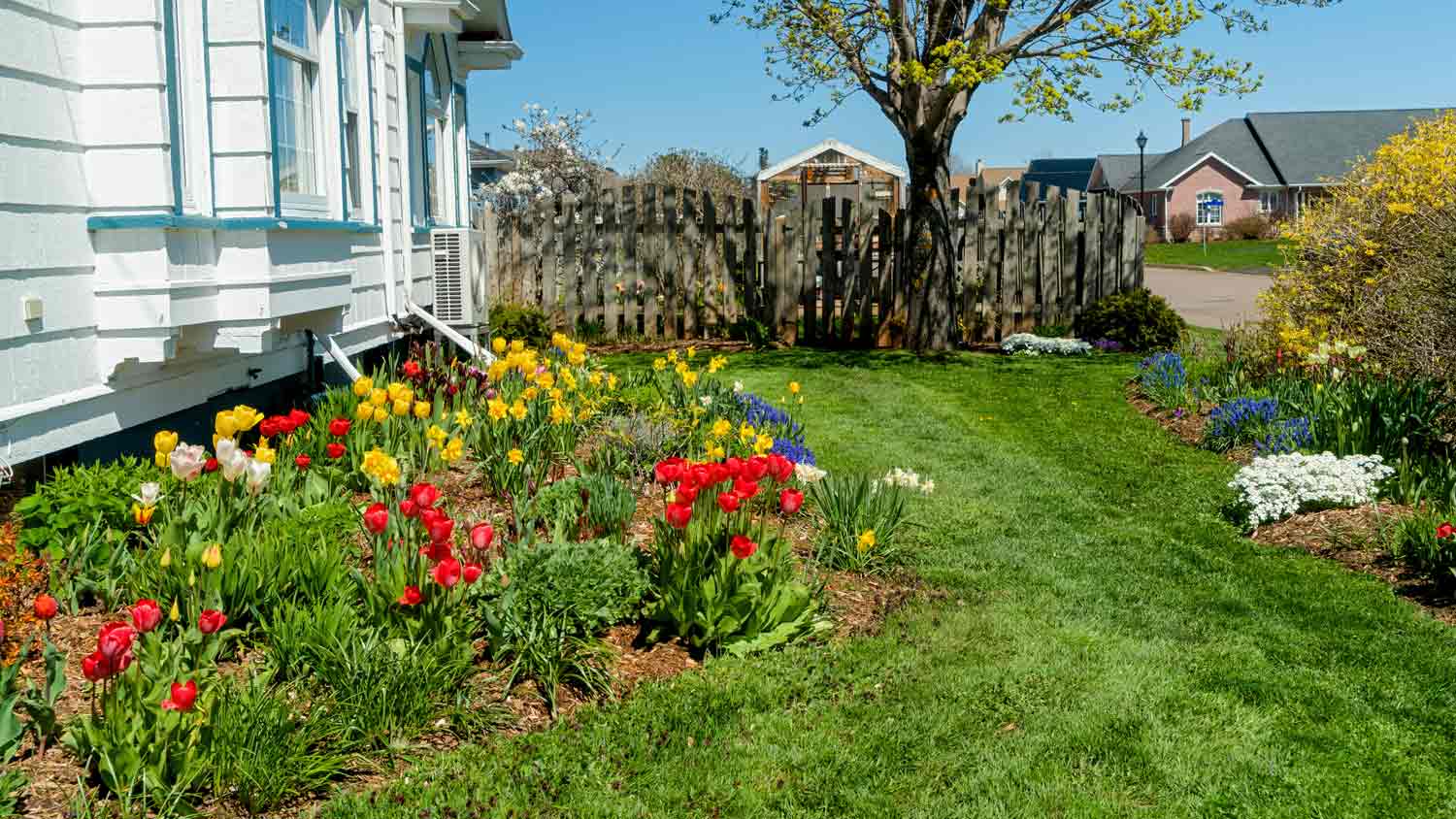 flower bed alongside grass lawn