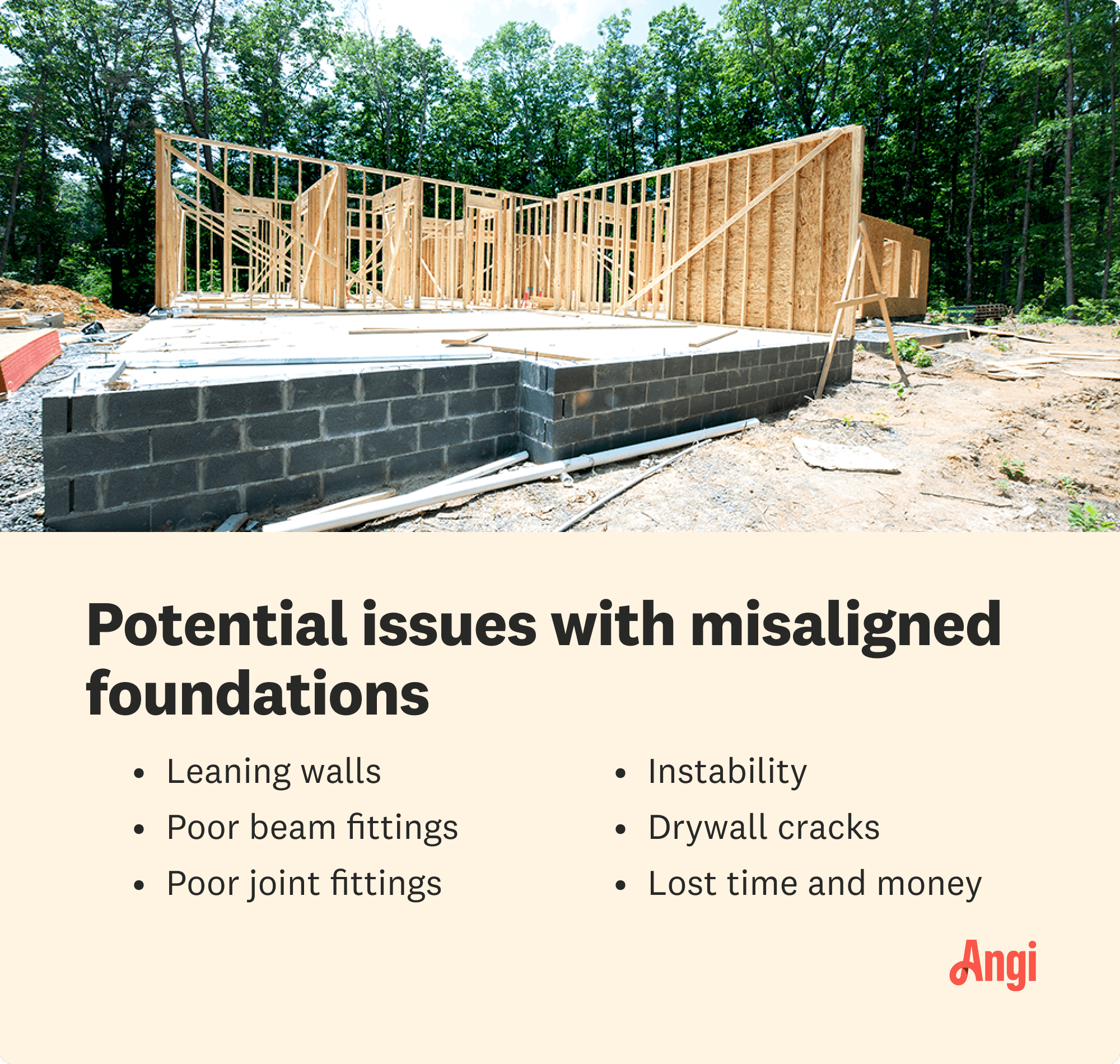 6 Issues that can happen if you don't square your foundation, including leaning walls, instability, and drywall cracks