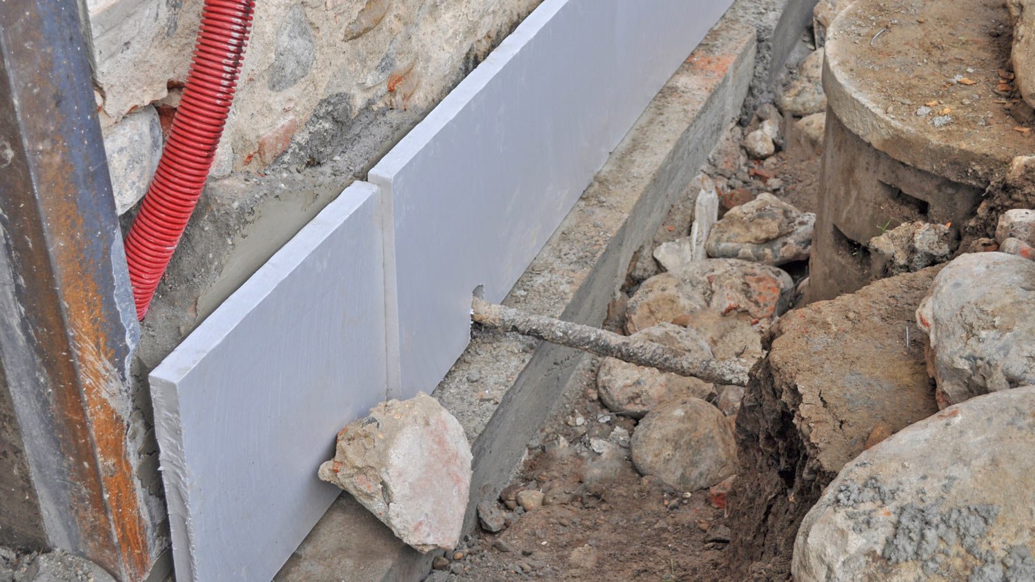 Foundation underpinning in progress