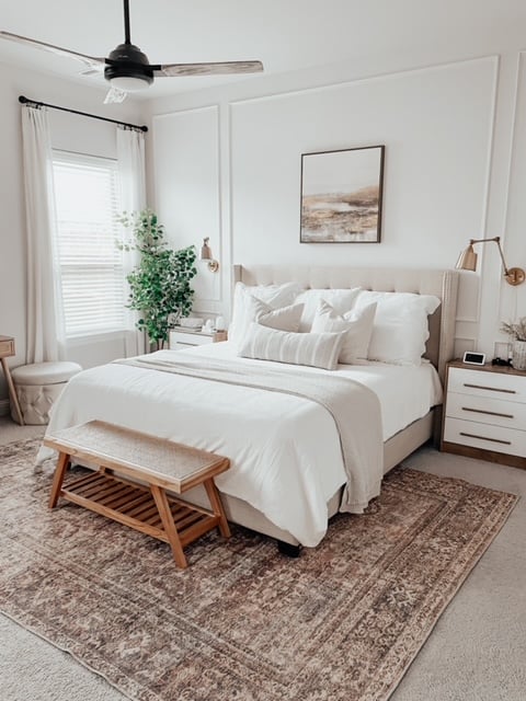 picture frame molding accent wall in bedroom