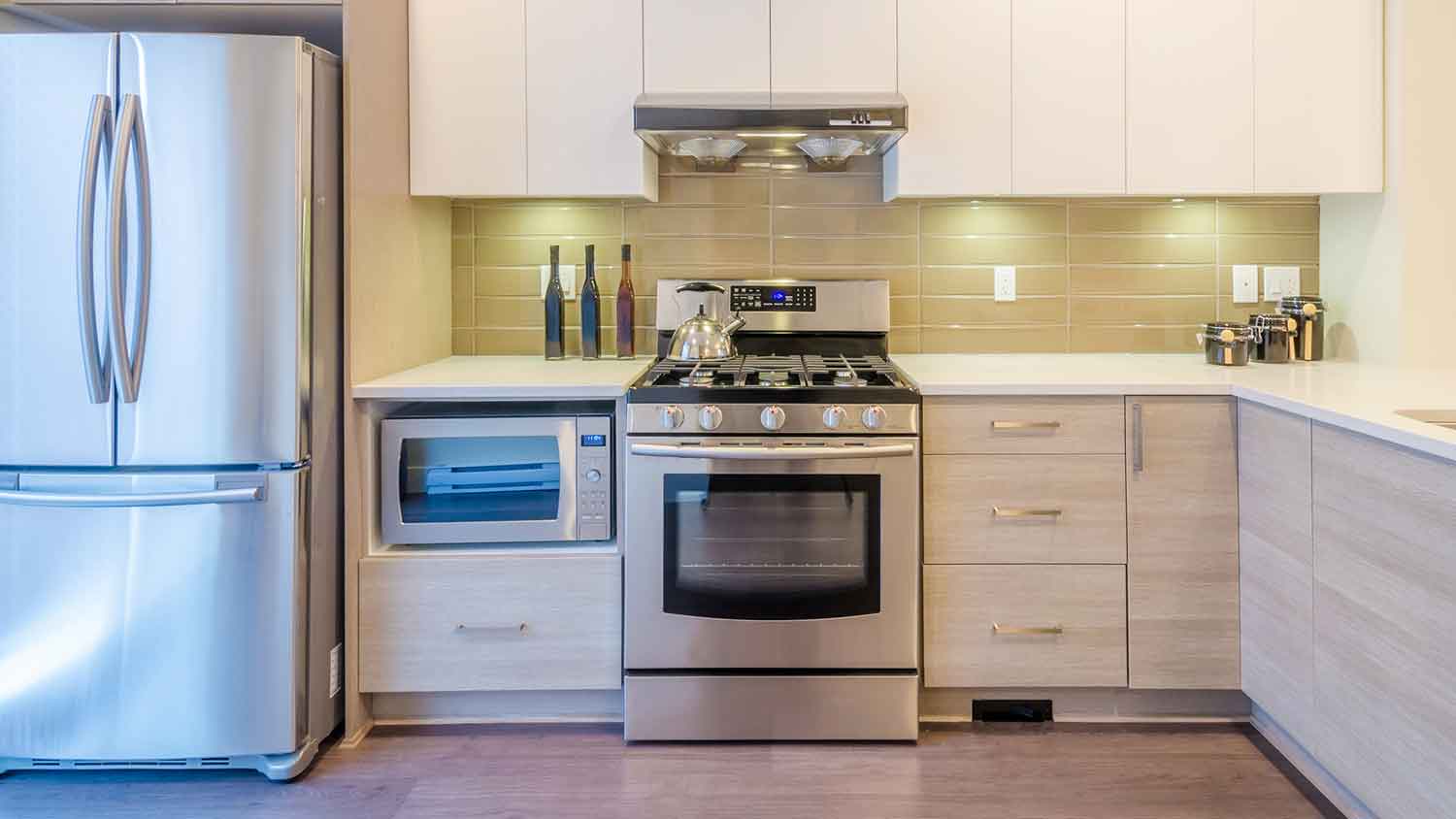 Stainless-steel free-standing range in the kitchen