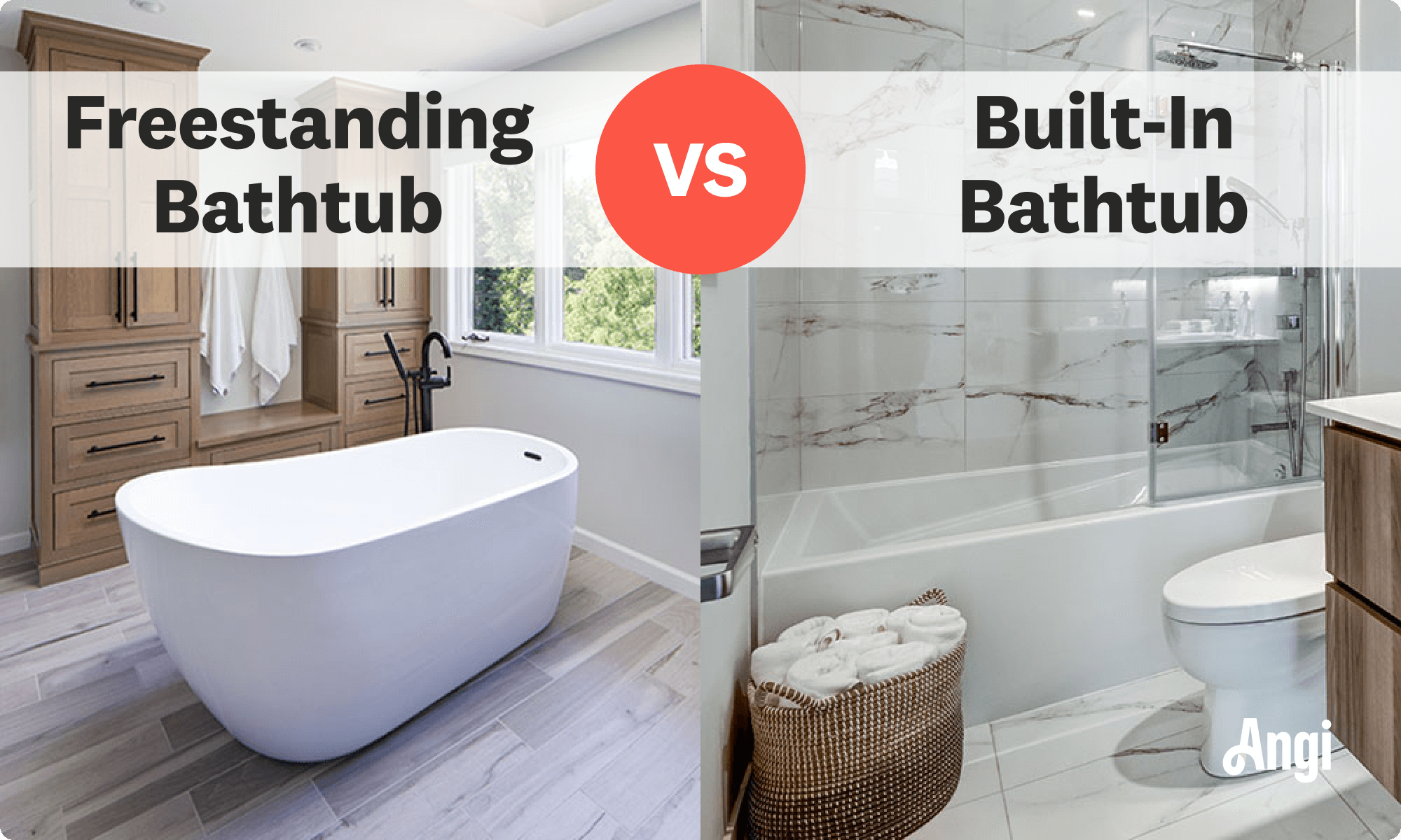 Freestanding versus built-in bathtub compared visually