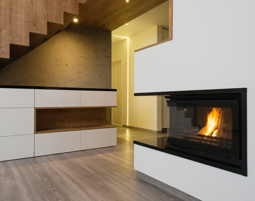 Modern cut-out style fireplace with clean lines