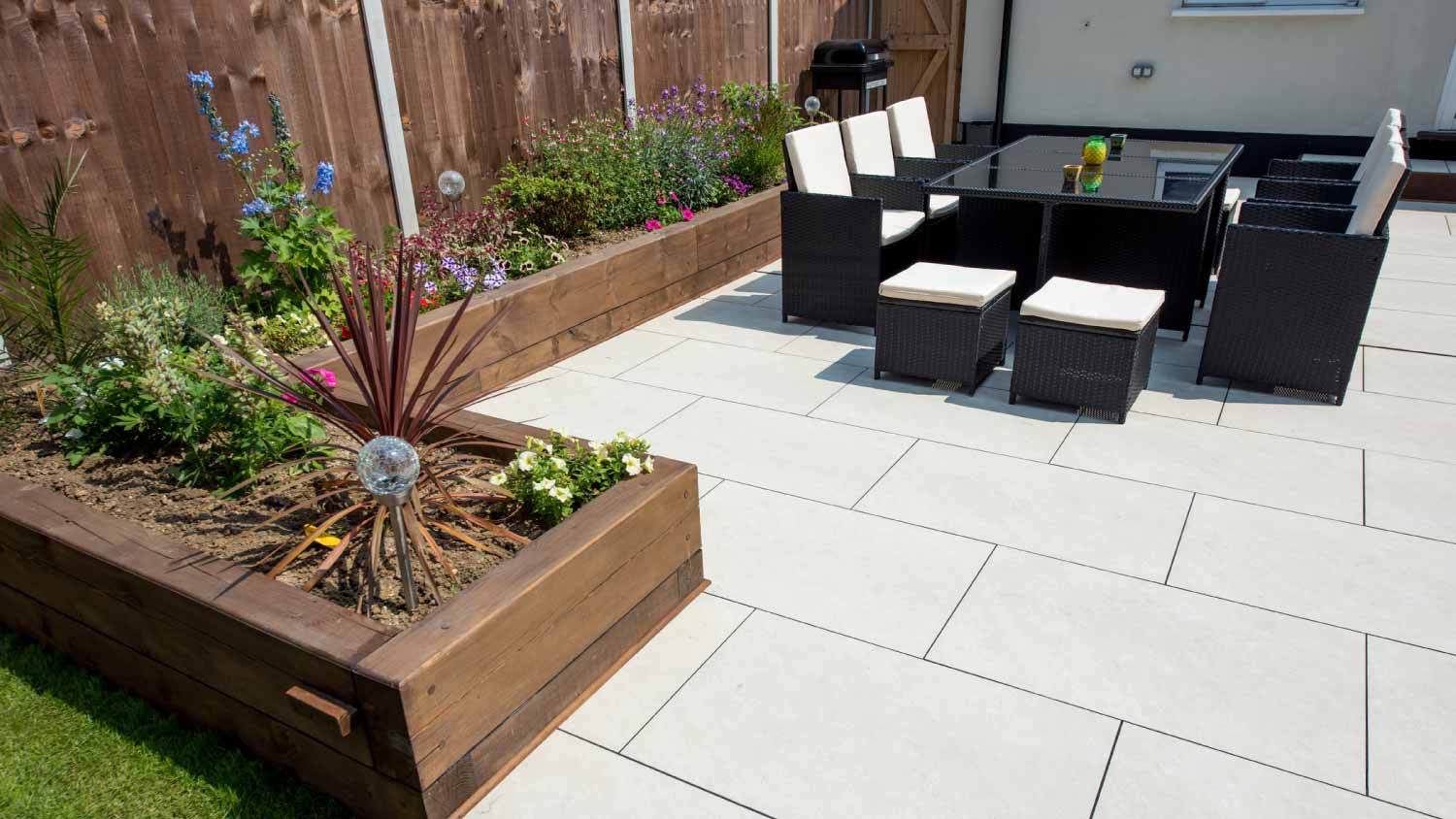 A general view of a back garden patio