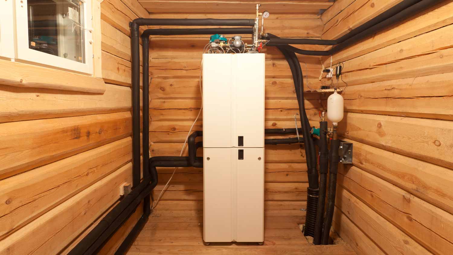 A geothermal unit installed in a house’s basement