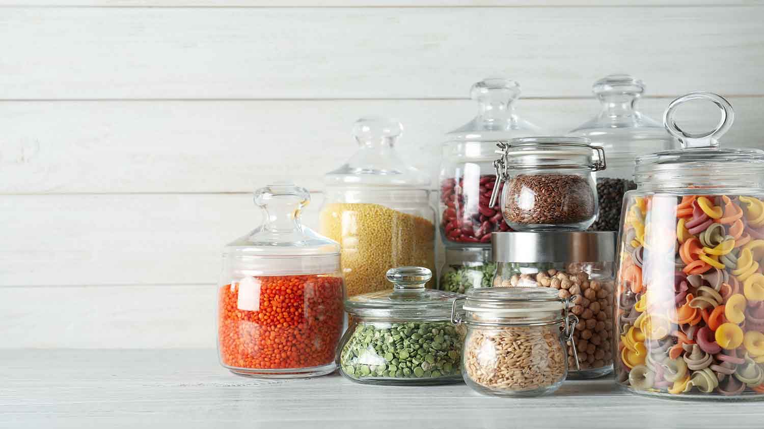 Glass containers with grains and pasta