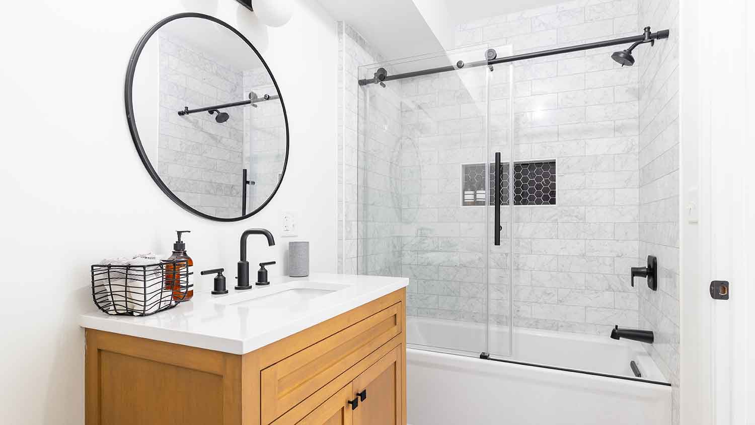 Bathtub enclosed with a shower door